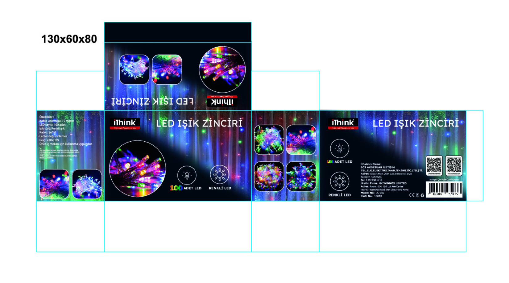 i'think Yılbaşı Renkli Led Işık Zincir 100 Led LS-940