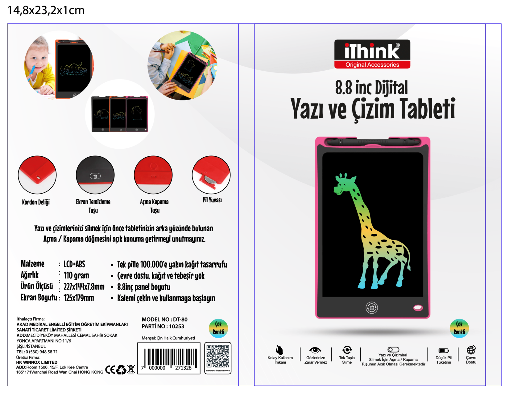 i'think 8,8'' Renkli Yazı Çizim Tableti DT-80
