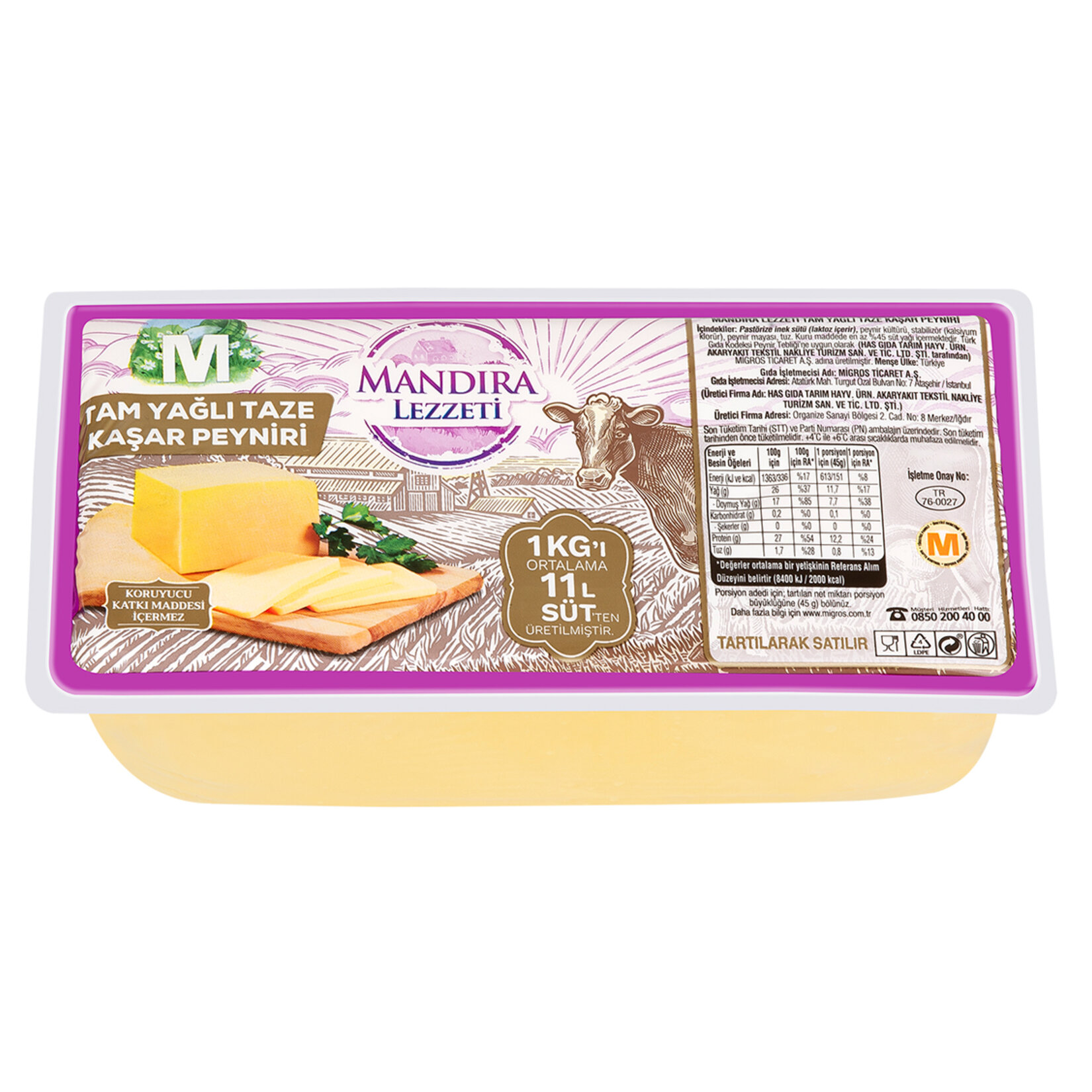 Mandıra Lezzeti Tam Yağlı Taze Kaşar Peyniri Kg