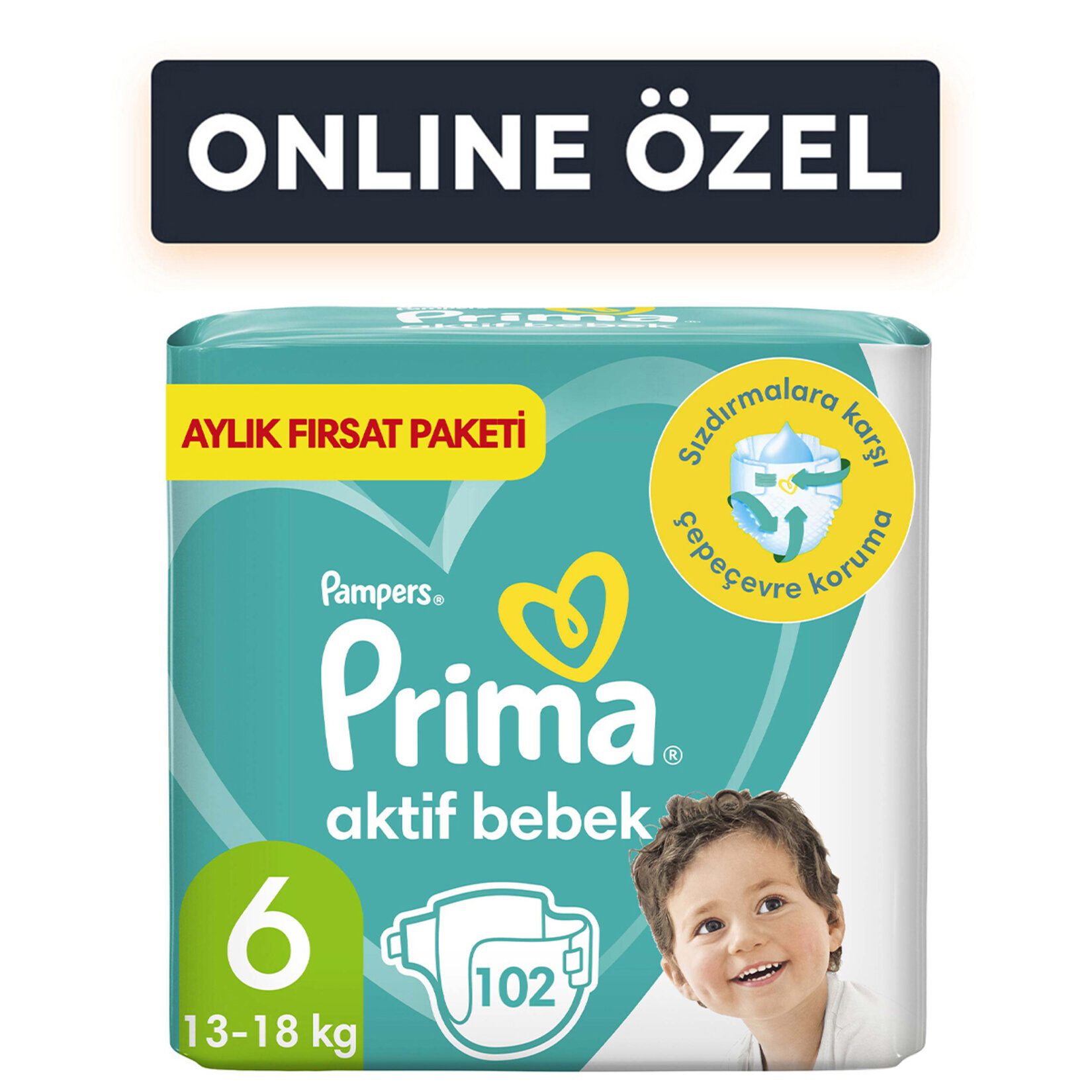 Prima Aktif Bebek 6 Beden Ekstra Large Bebek Bezi Aylık Fırsat Paketi 102 Adet - Görsel 1