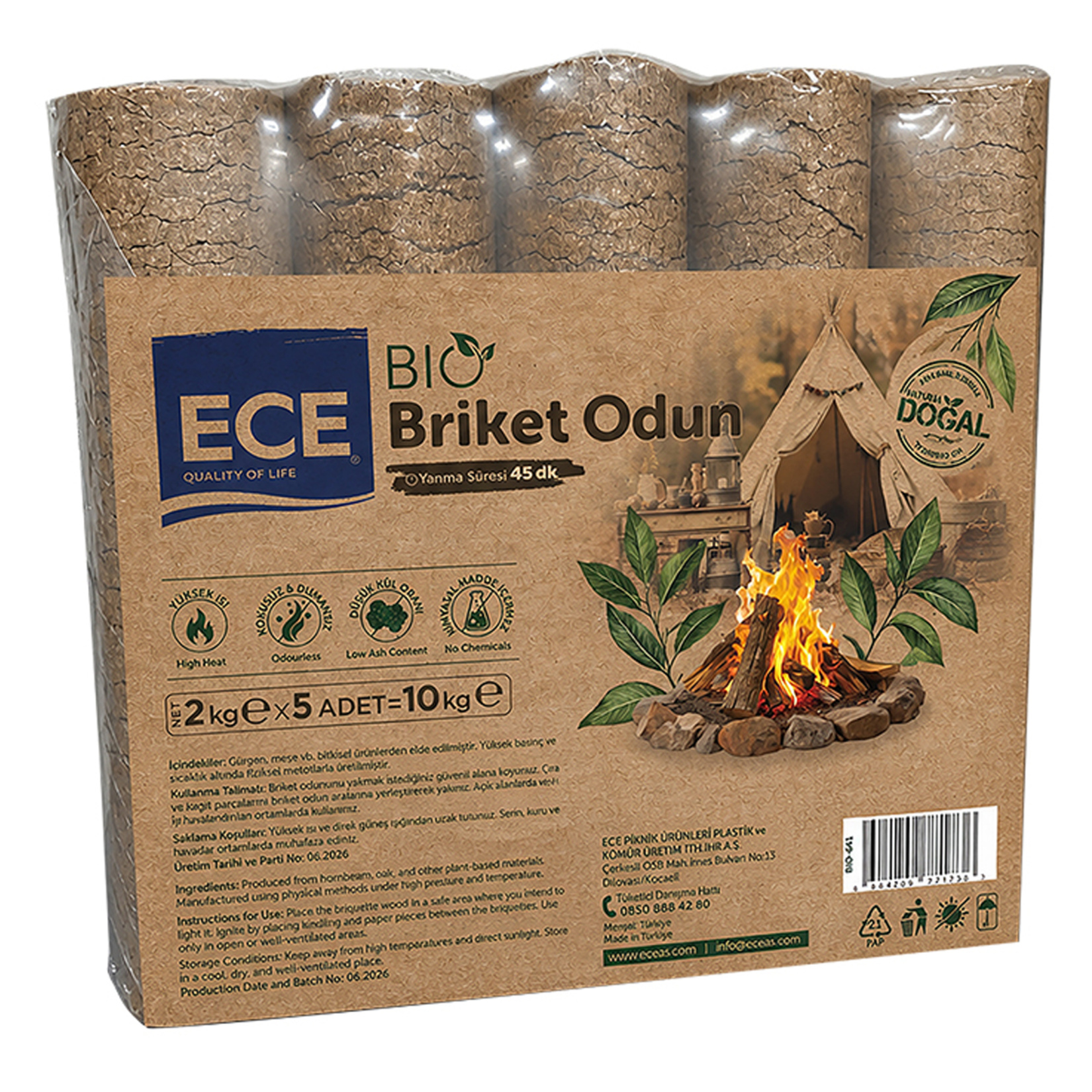 Ece Bio Briket Odun 5''li 10 Kg - Görsel 1