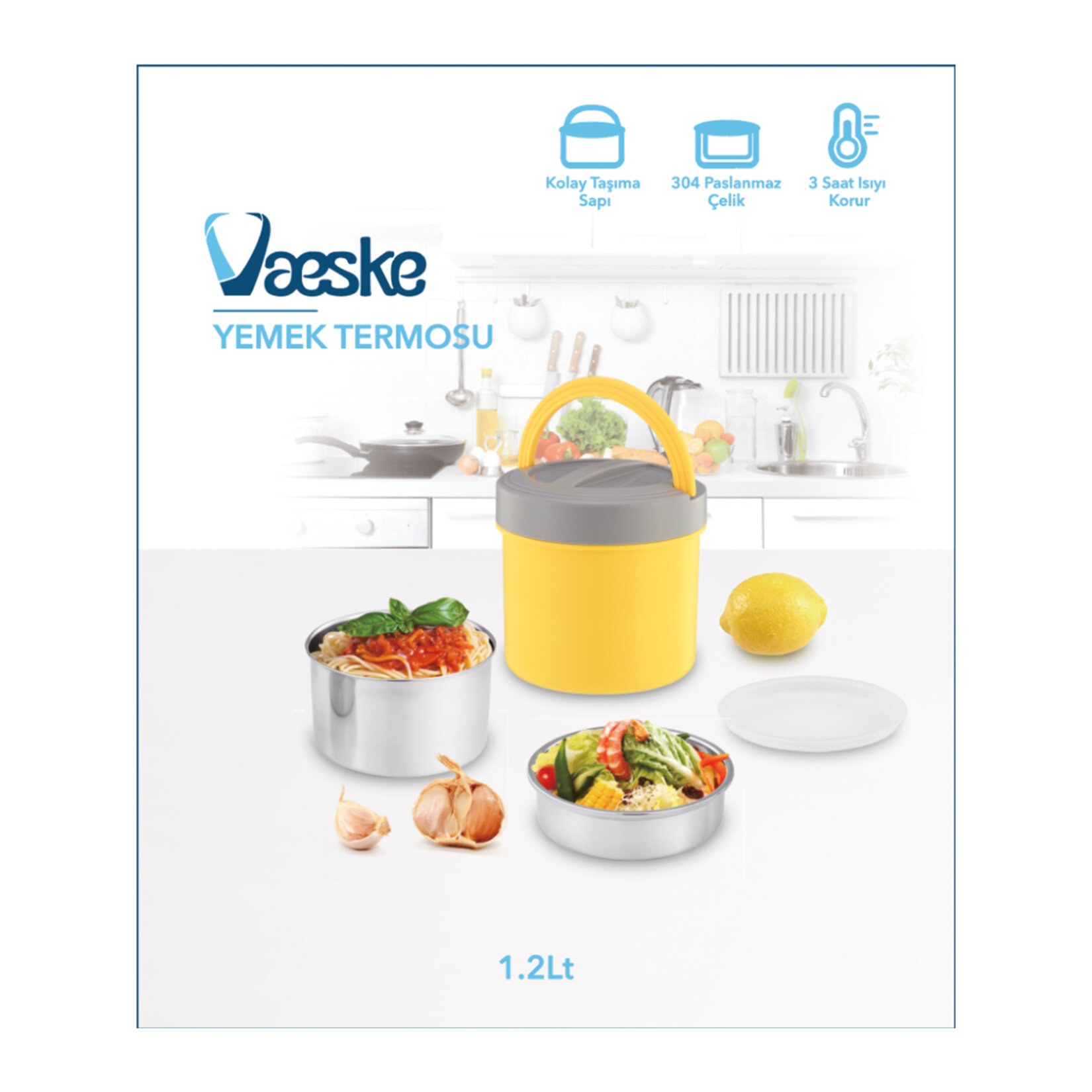 Vaeske Paslanmaz Çelik Yemek Termosu 1.2 L - Görsel 5