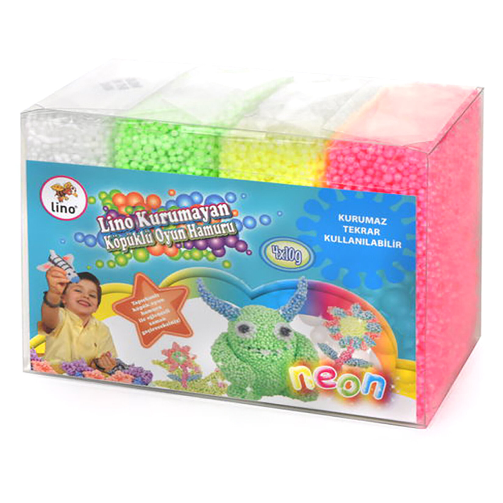 Lino Kurumayan Köpüklü Oyun Hamur Pvc Kutu 4'lü 10 G