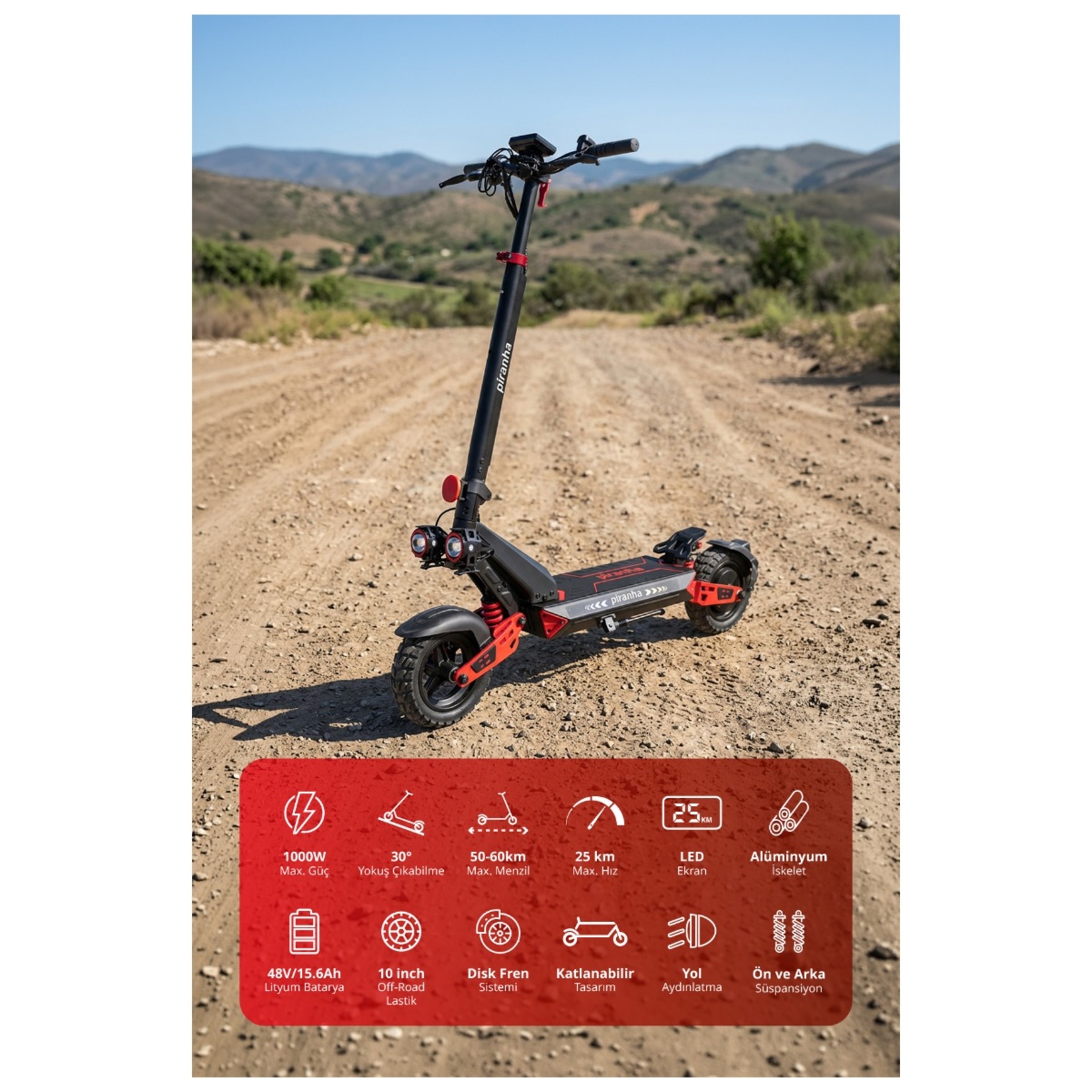 Piranha 5025-K 1000W E-Scooter - Görsel 4