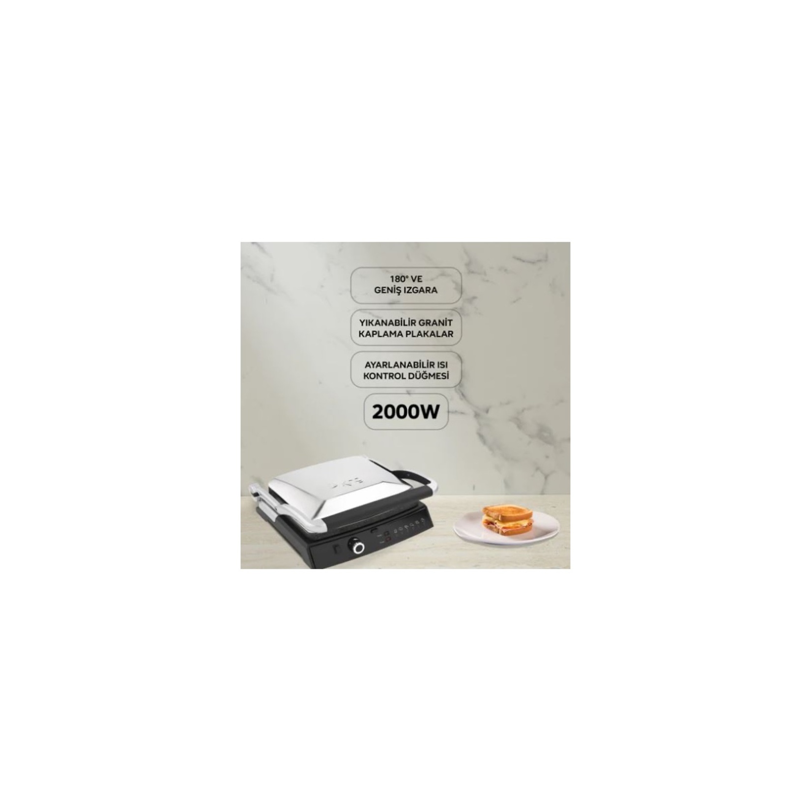 King K 462 Grillmaster Inox 2000 W Granit Tost Makinesi - Görsel 2