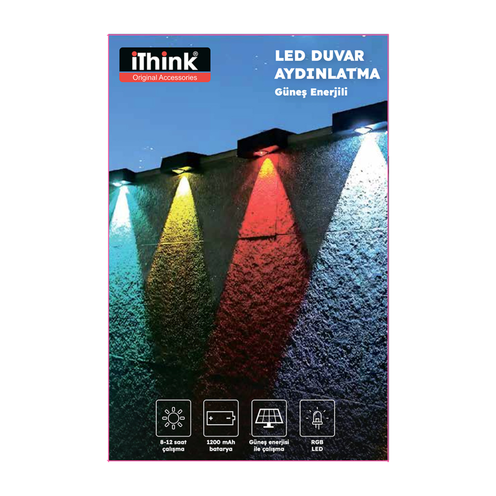 Ithink Güneş Enerjili Led Duvar Işığı Renkli