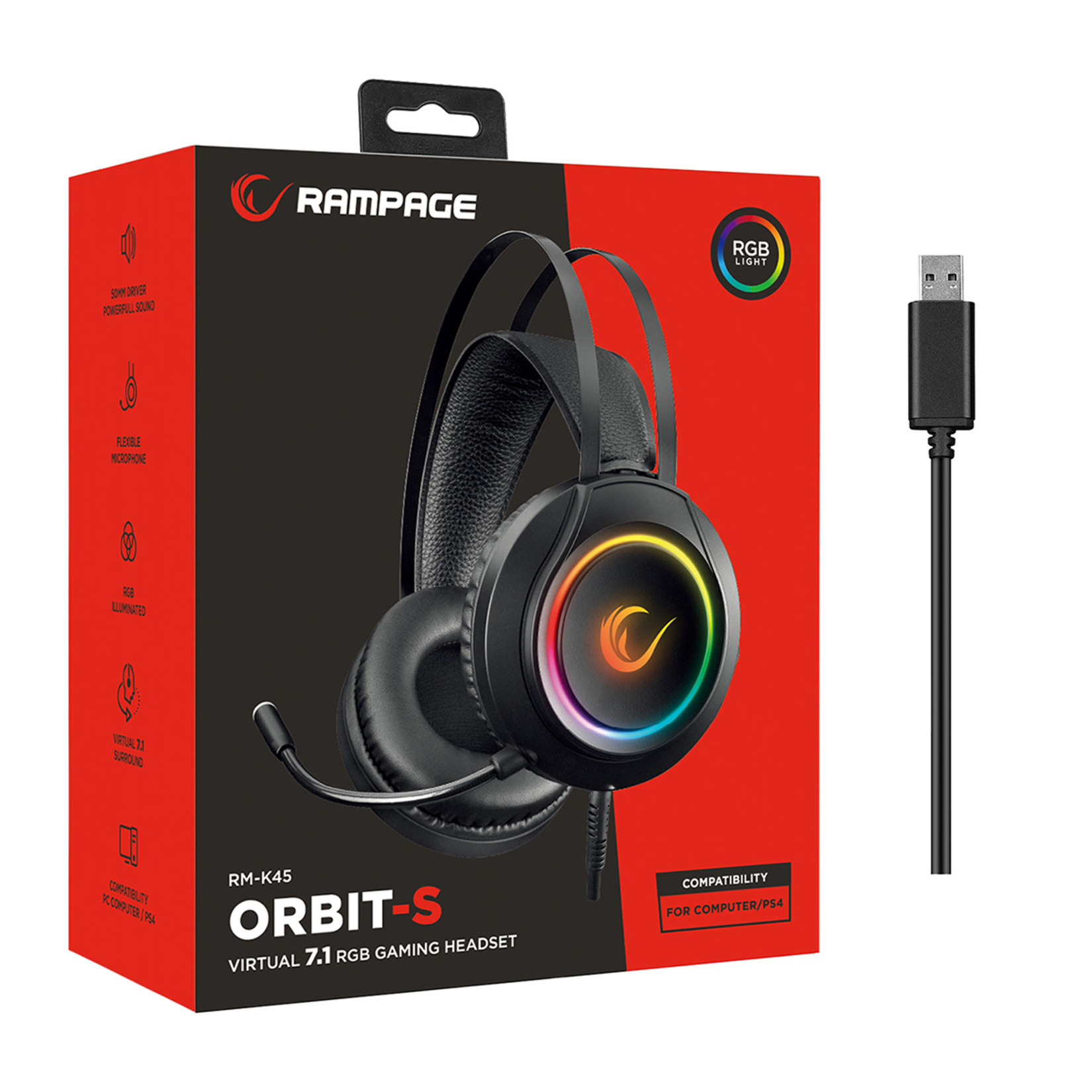 Rampage RM-K45 Orbit-S Siyah RGB Led 7.1 Gaming Mikrofonlu Kulaklık