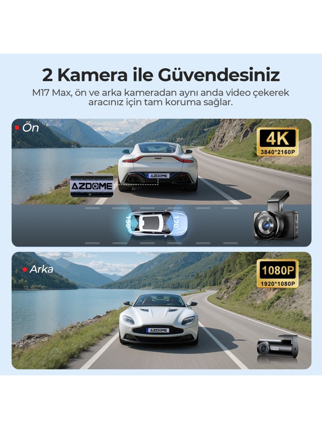Azdome M17 Max 4K 2 Kameralı Adas Araç Kamerası - Görsel 3
