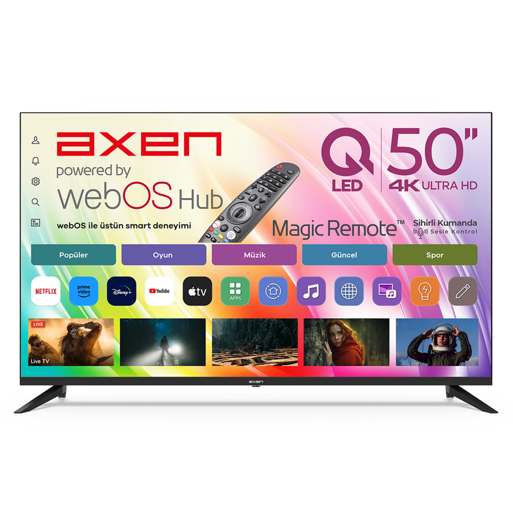 Axen AX50QUPRL-W02M 50'' FRLS UHD QLED Webos Led Tv