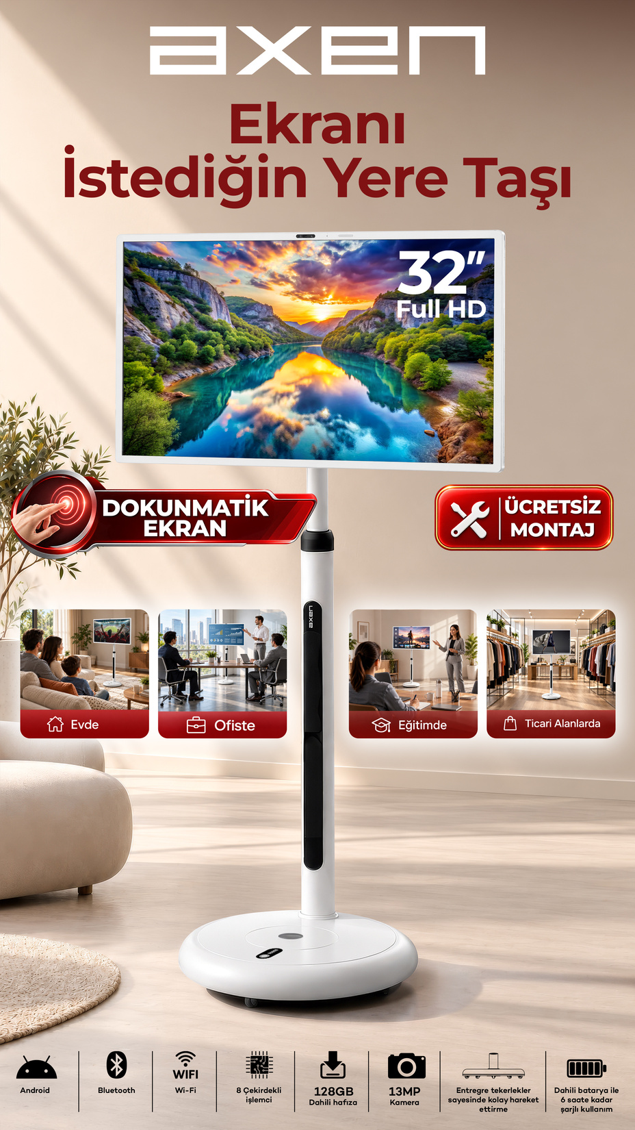 Axen 32'' AX32FMTR-A13B FHD Android Smart Led Ekran - Görsel 6