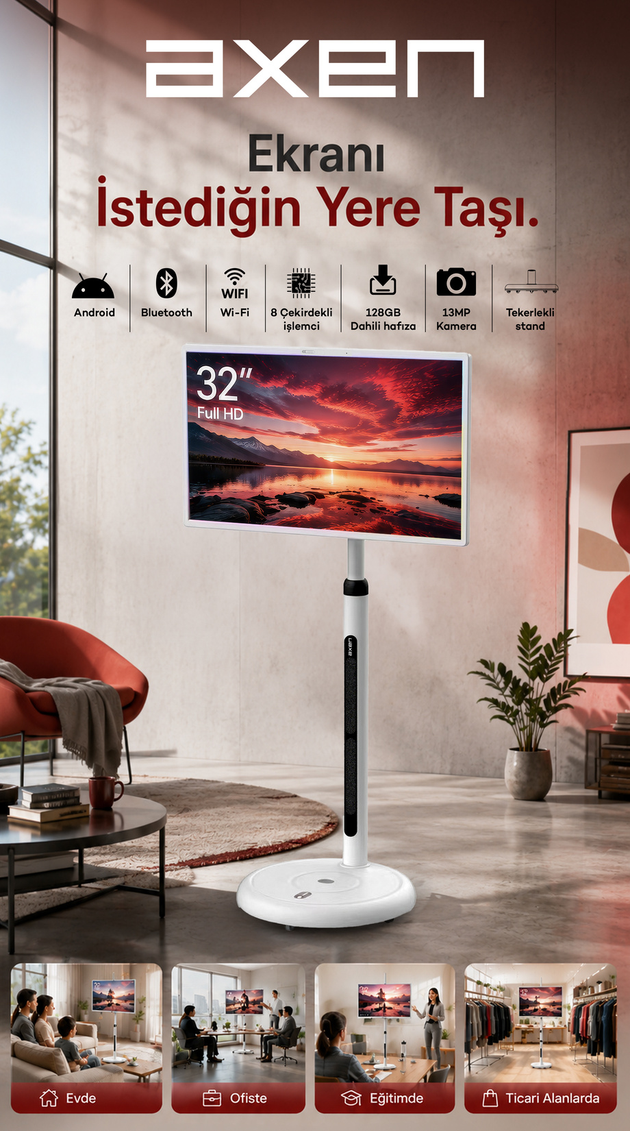 Axen 32'' AX32FMTR-A13B FHD Android Smart Led Ekran - Görsel 7