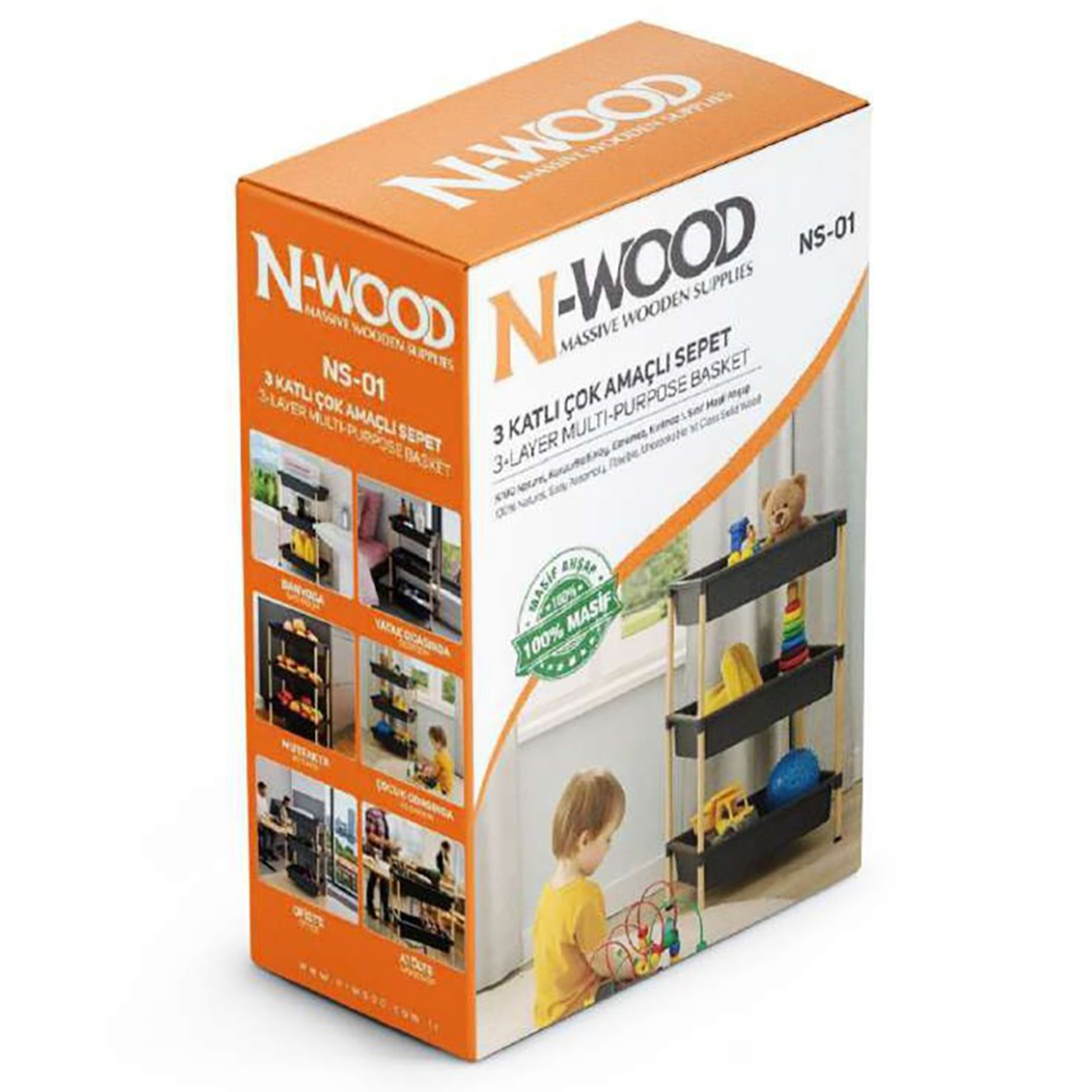 N-Wood Modüler Ahşap 3 Katlı Sepet NS-01 - Görsel 1