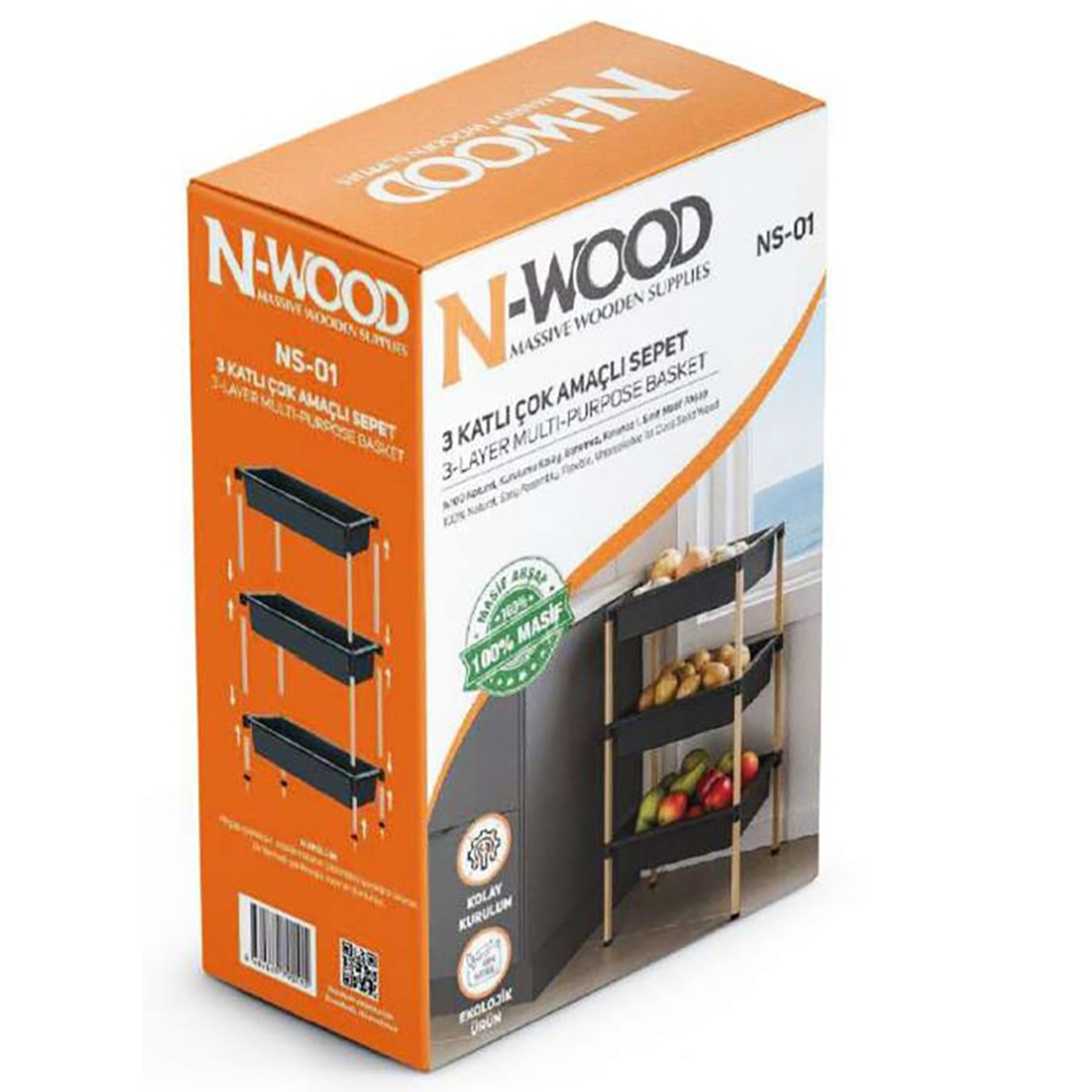 N-Wood Modüler Ahşap 3 Katlı Sepet NS-01 - Görsel 2