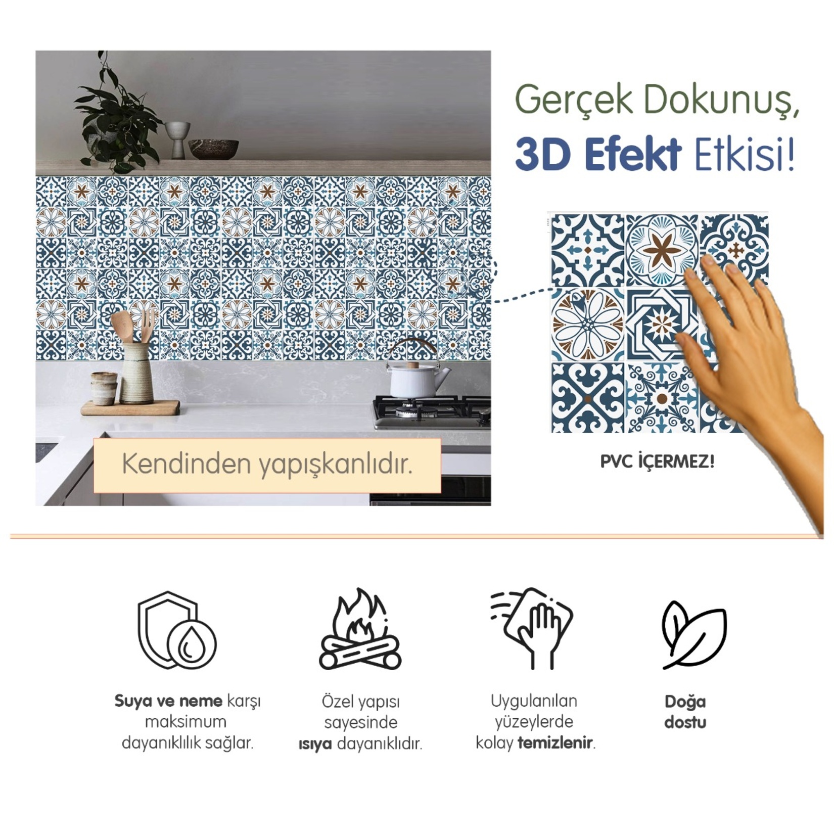 Stickez 3D Yapışkanlı Duvar Karosu Mavi 30.5x30.5 Cm - Görsel 5