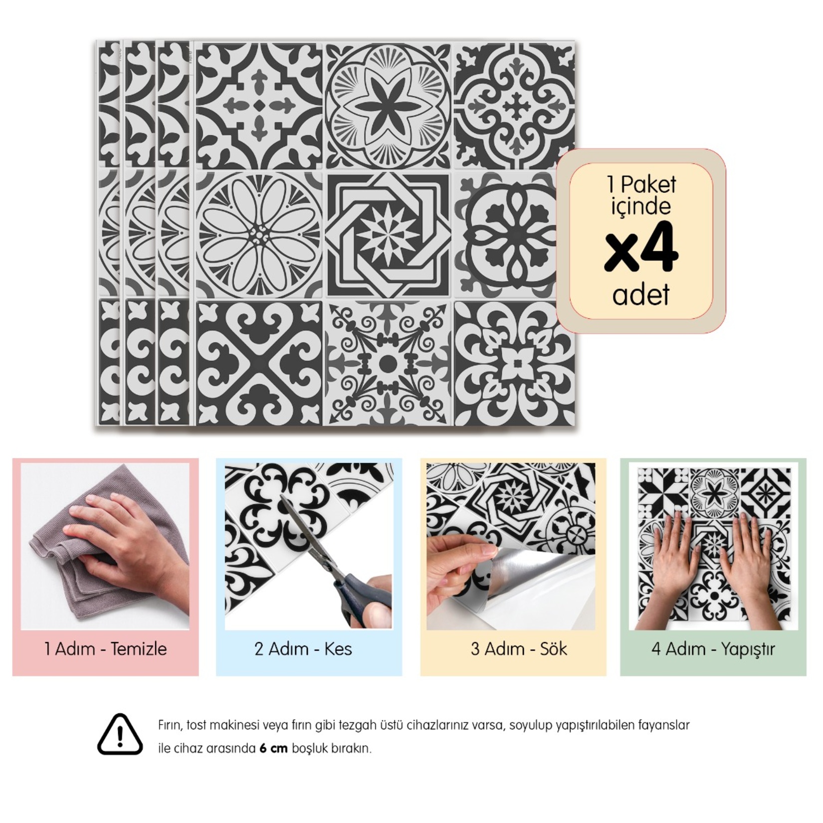 Stickez 3D Yapışkanlı Duvar Karosu Siyah 30.5x30.5 Cm - Görsel 2
