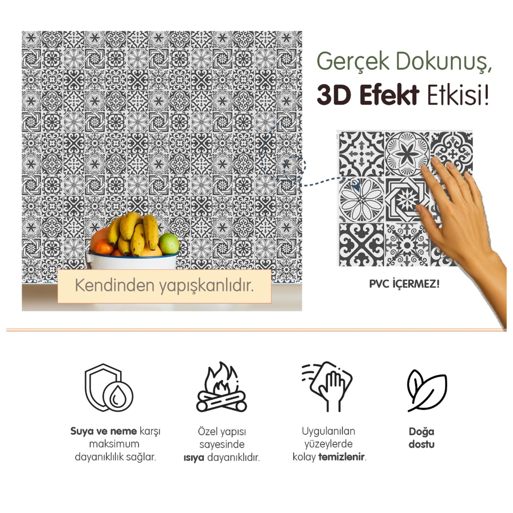 Stickez 3D Yapışkanlı Duvar Karosu Siyah 30.5x30.5 Cm - Görsel 3