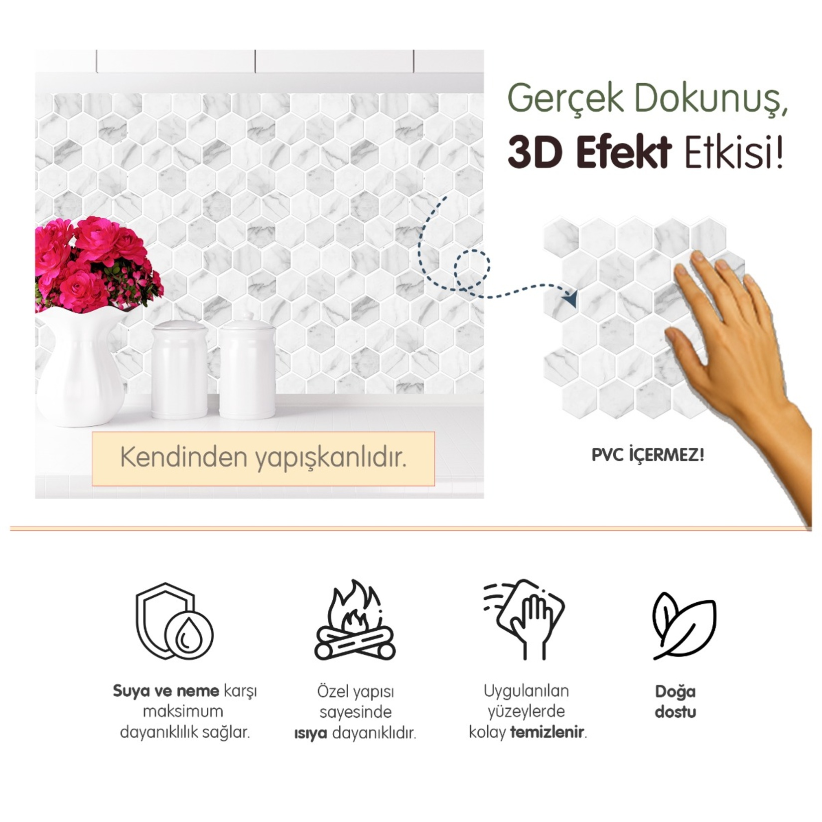 Stickez 3D Yapışkanlı Duvar Karosu Beyaz 30.5x30.5 Cm - Görsel 2