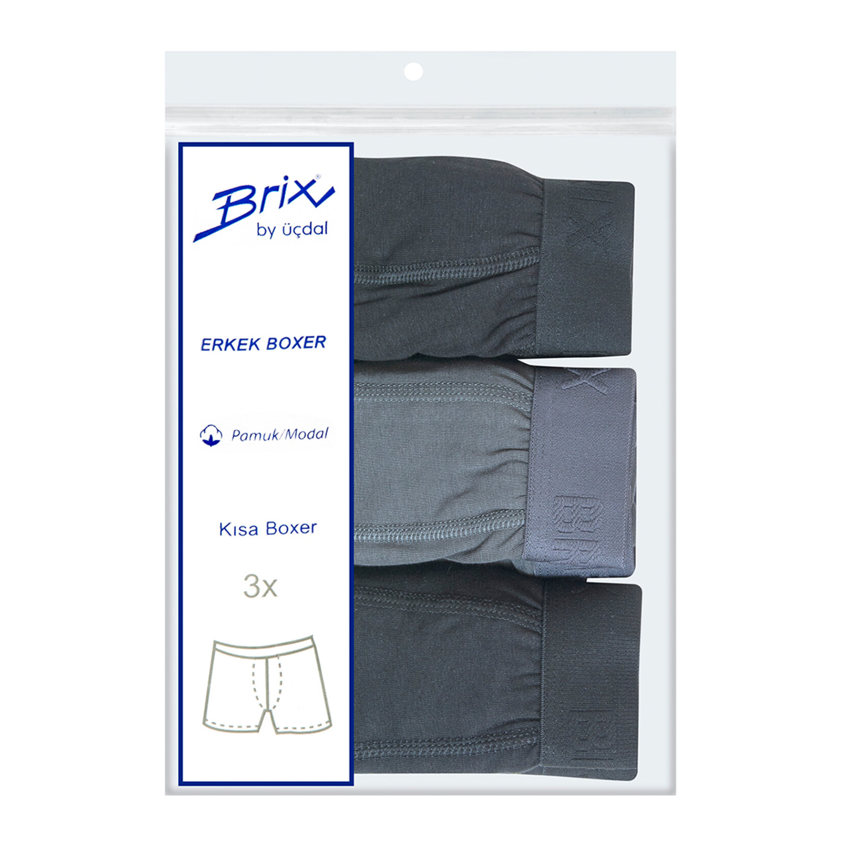 Brix Modal Erkek 3'lü Kısa Boxer M