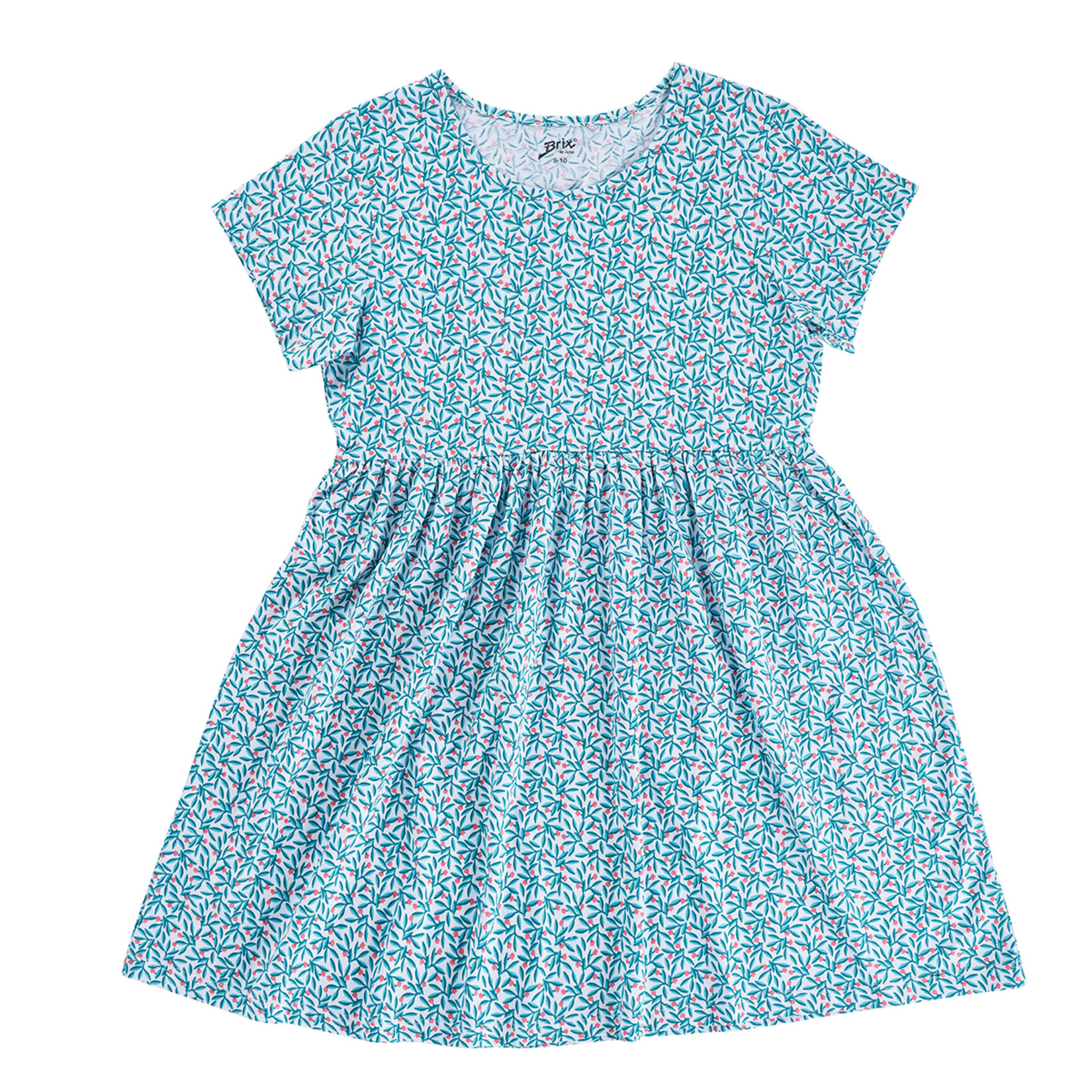 Brix Kız Çocuk Desenli Kısa Kollu Elbise Yeşil 5-6