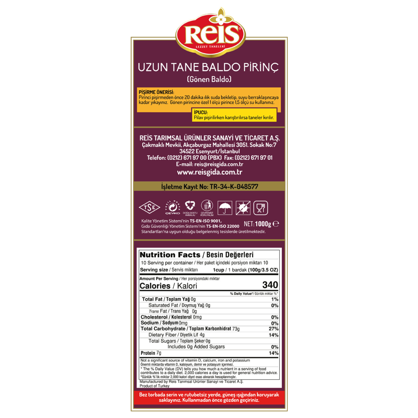 Reis Gönen Baldo Pirinç 1 Kg - Görsel 2