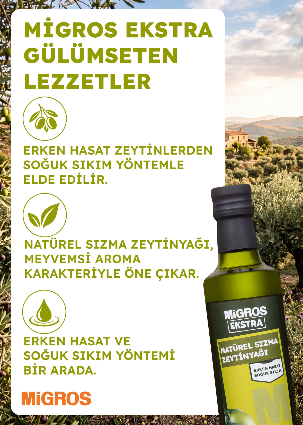 Migros Ekstra Erken Hasat Natural Sızma Zeytinyağı 500 Ml - Görsel 2