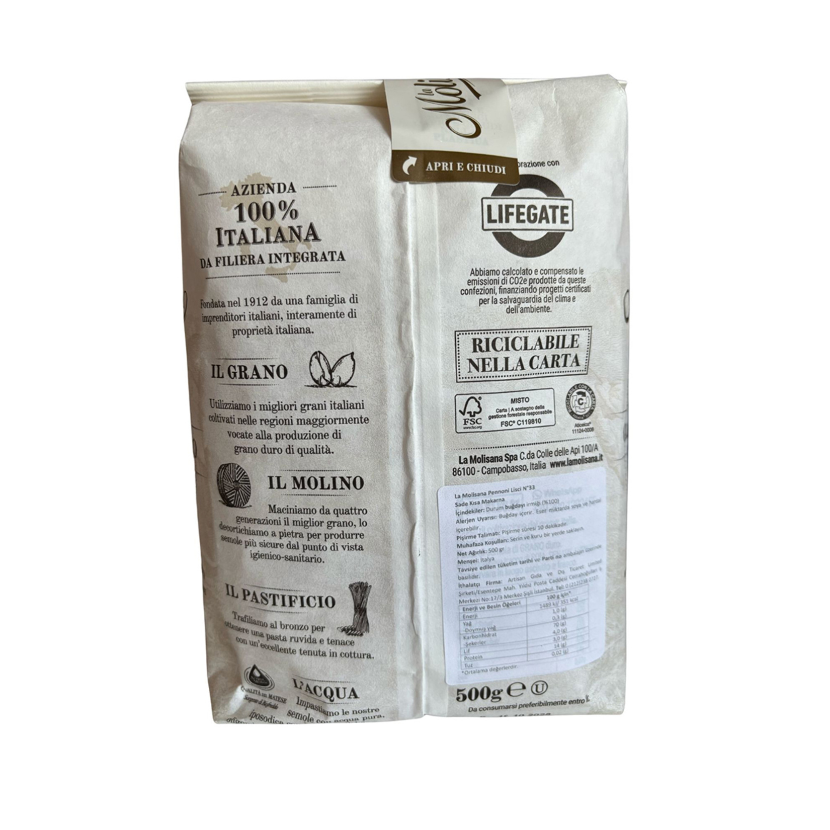 La Molisana Pennoni Lisci N33 Kısa Makarna 500 G - Görsel 2