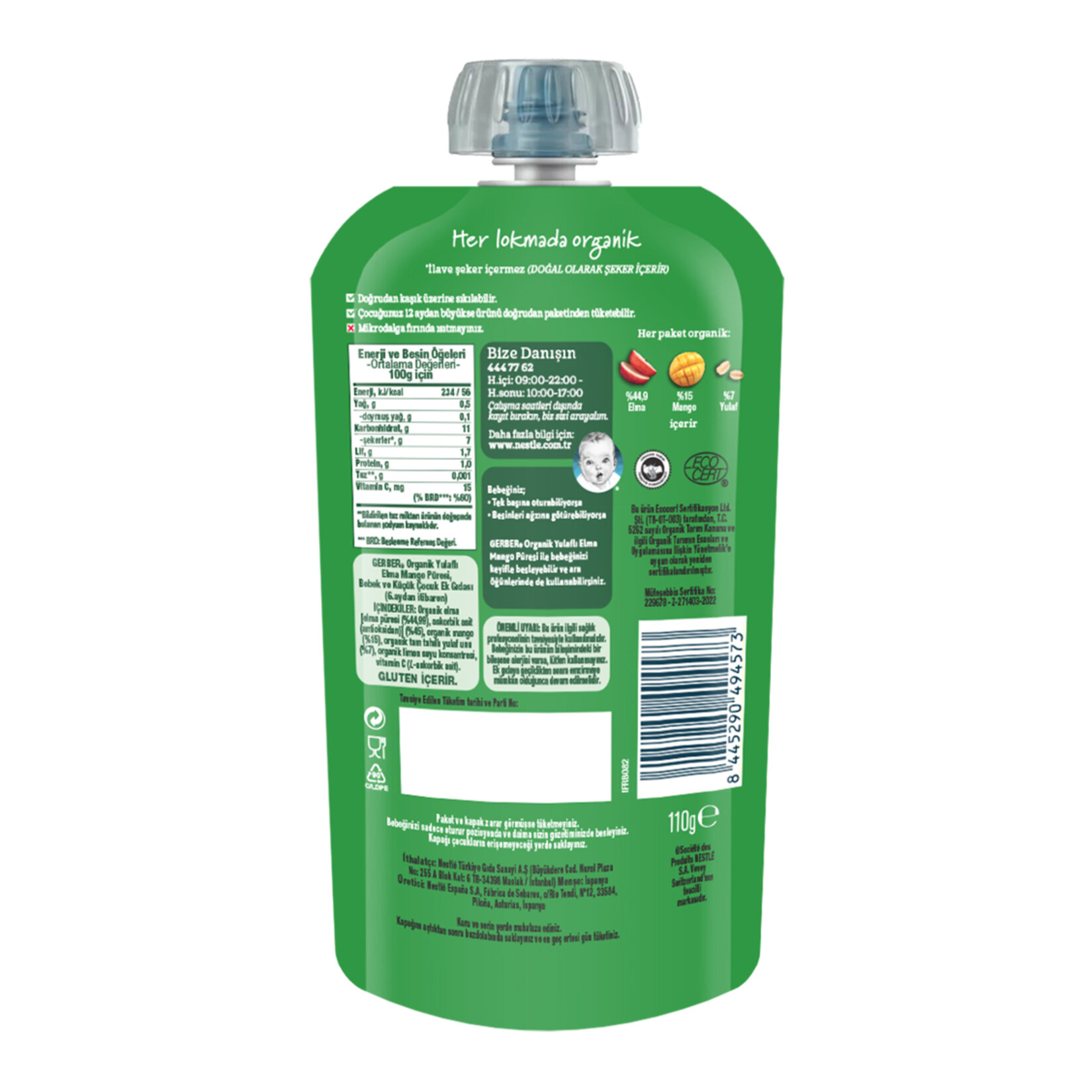 Gerber Organik Yulaflı Elma Mango Püresi 110 G - Görsel 2