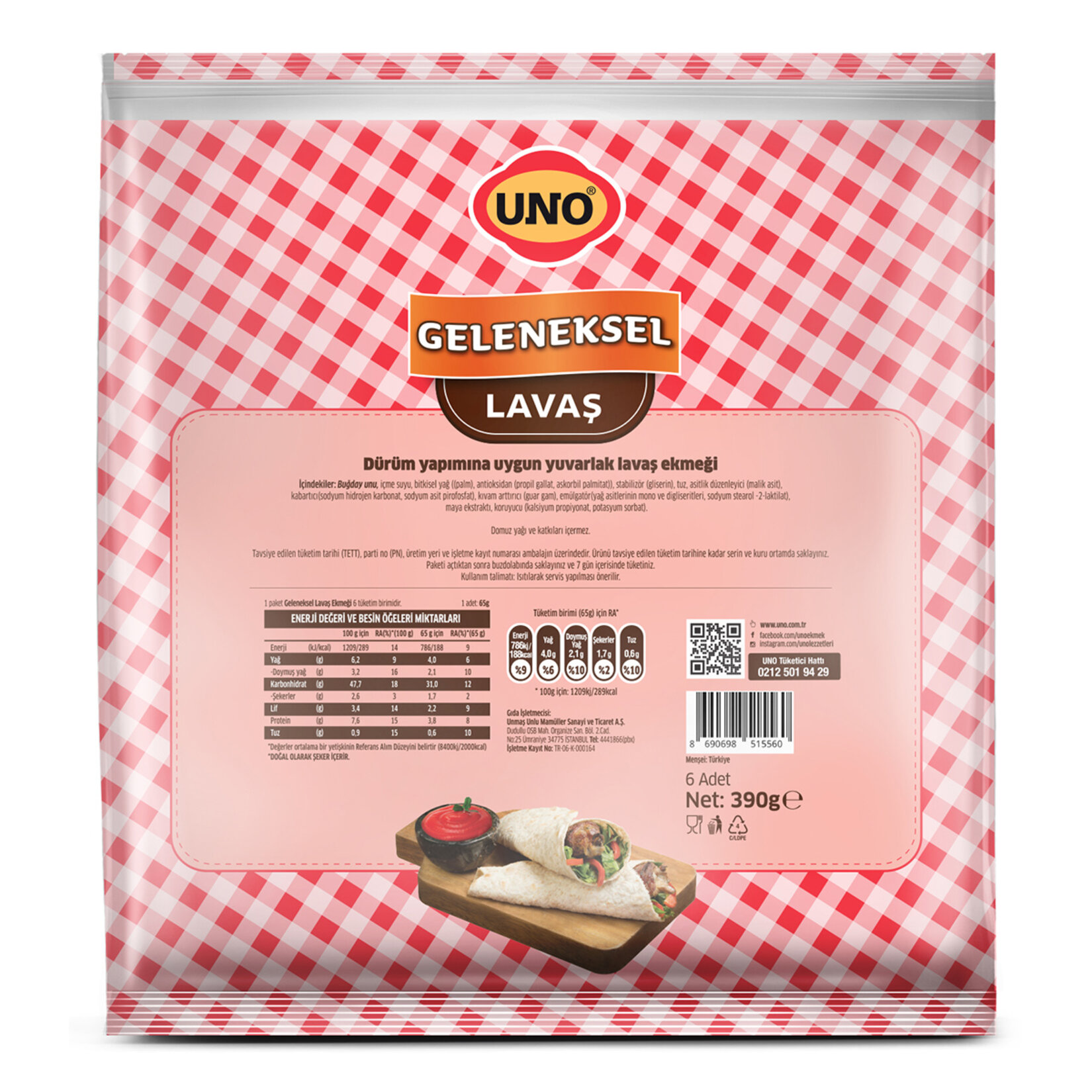 Uno Geleneksel Lavaş 25 Cm 6'lı 390 G - Görsel 2