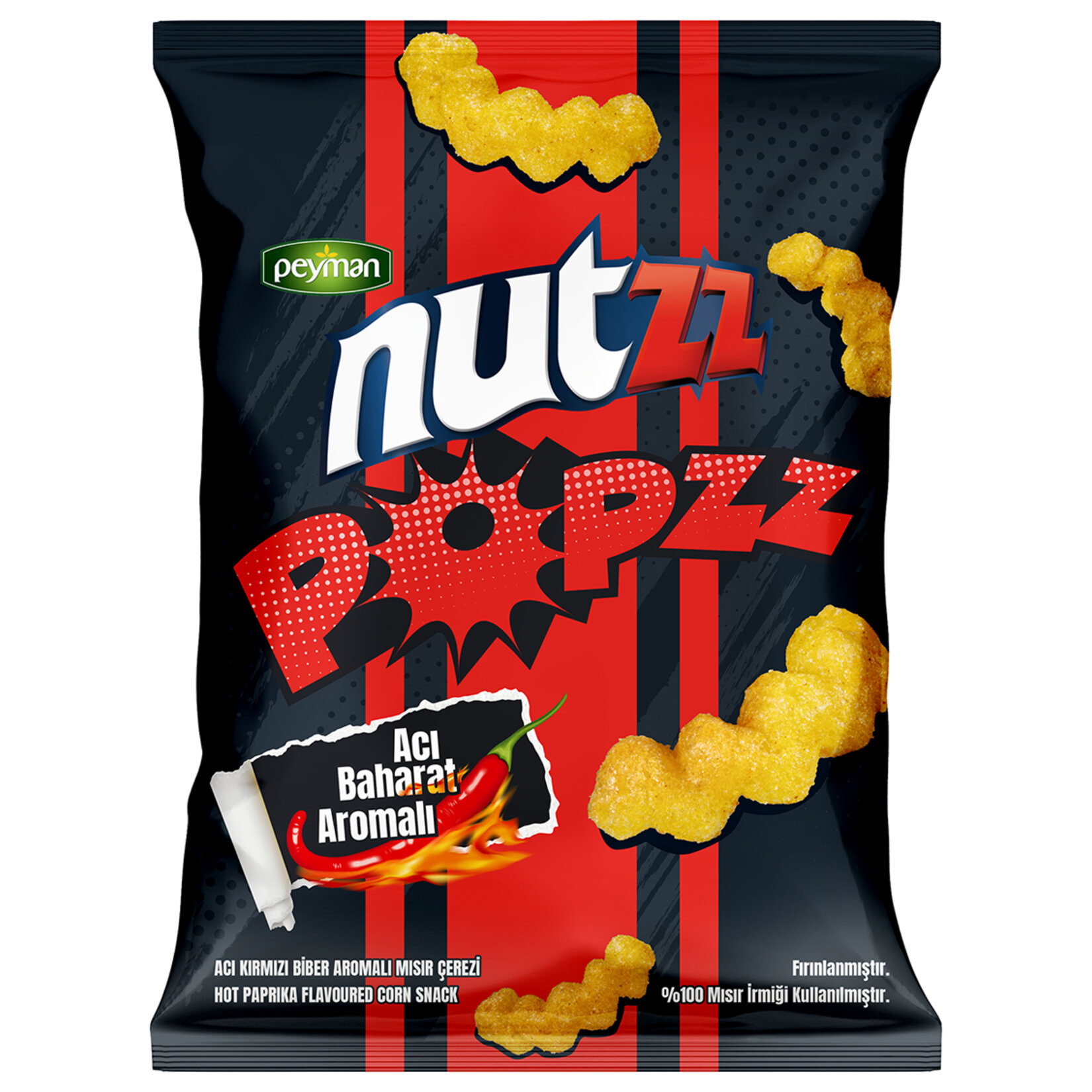 Peyman Nutzz Popzz Acı Baharat Aromalı Mısır Çerezi 100 G - Görsel 1