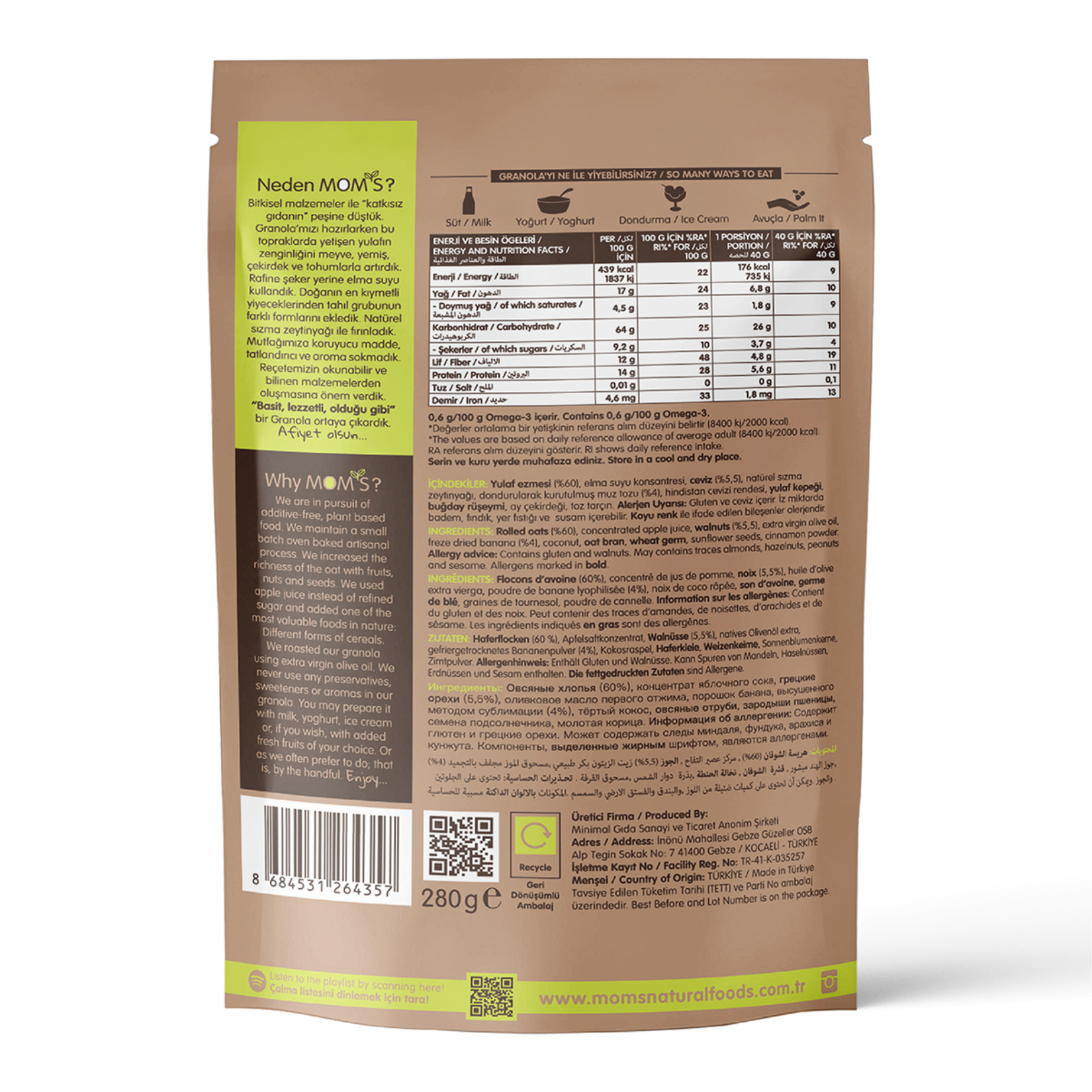 Moms Muz & Cevizli Granola 280 G - Görsel 2
