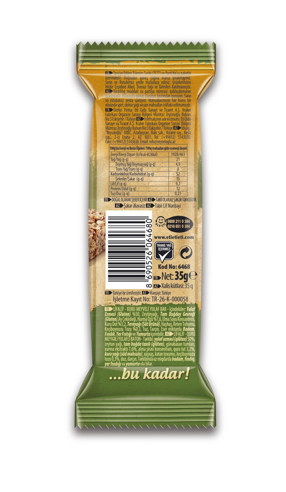 Eti Lifalif Kuru Meyveli Yulaf Bar 3x35 g - Görsel 2