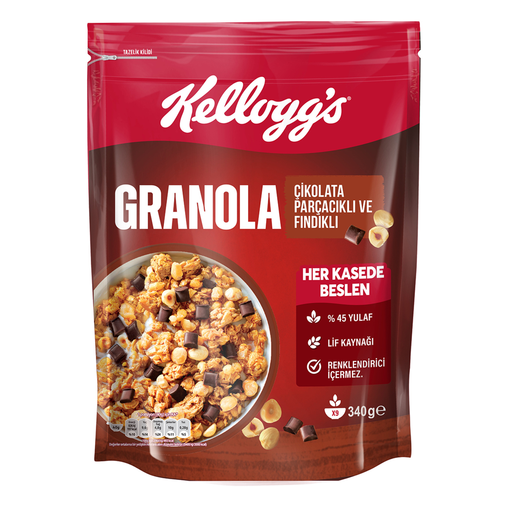 Kellogg's Çikolata Parçacıklı & Fındıklı Granola 340 G - Görsel 1