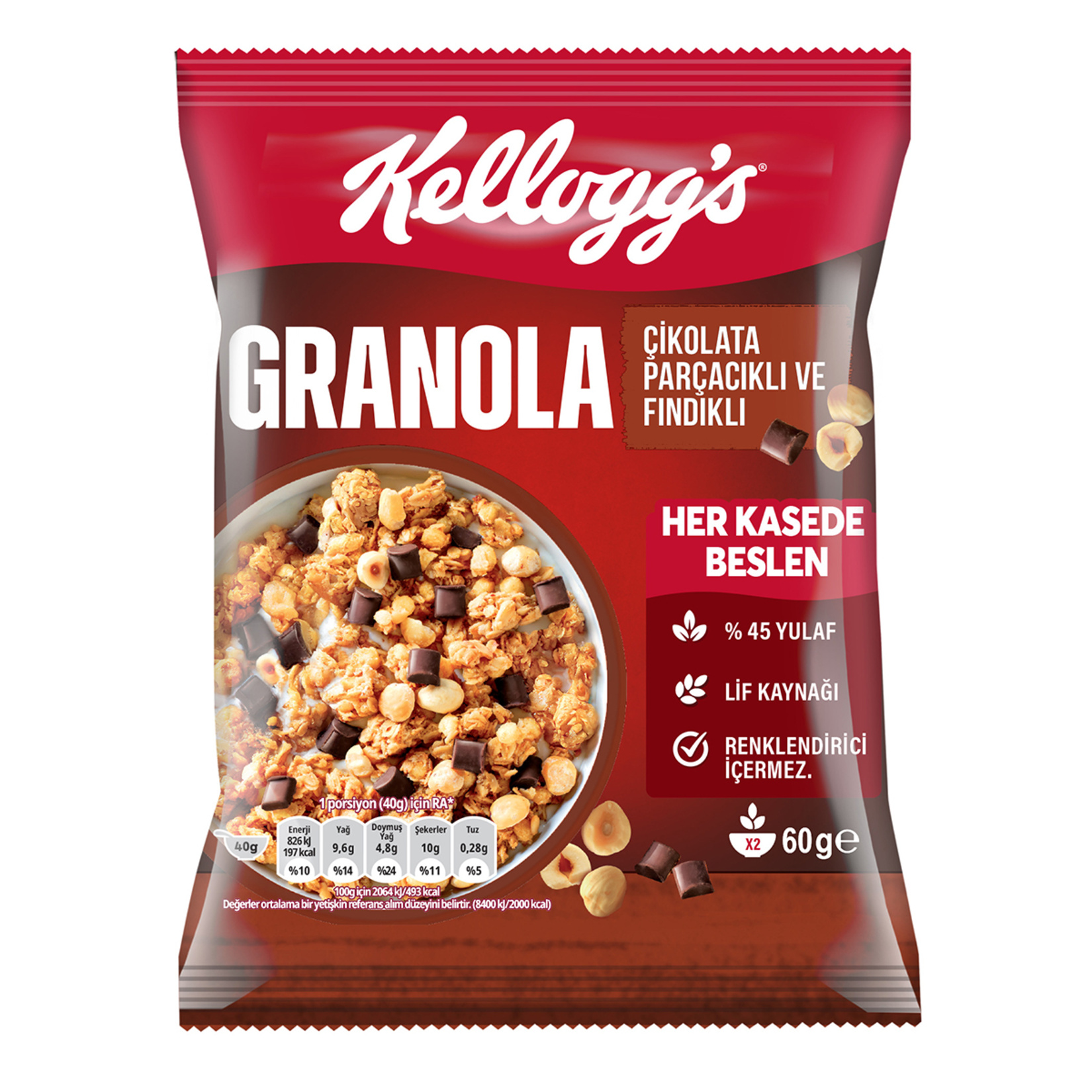 Kellogg's Granola Çikolata Parçacıklı & Fındıklı 60 G - Görsel 1