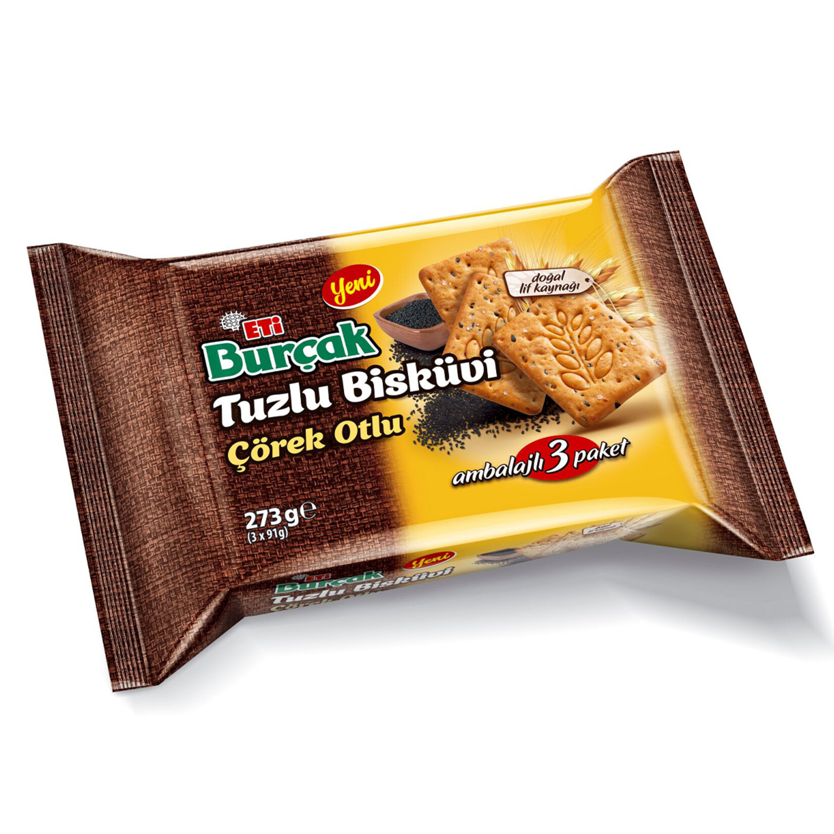 Eti Burçak Tuzlu Çörek Otlu Bisküvi 3 x 91 G