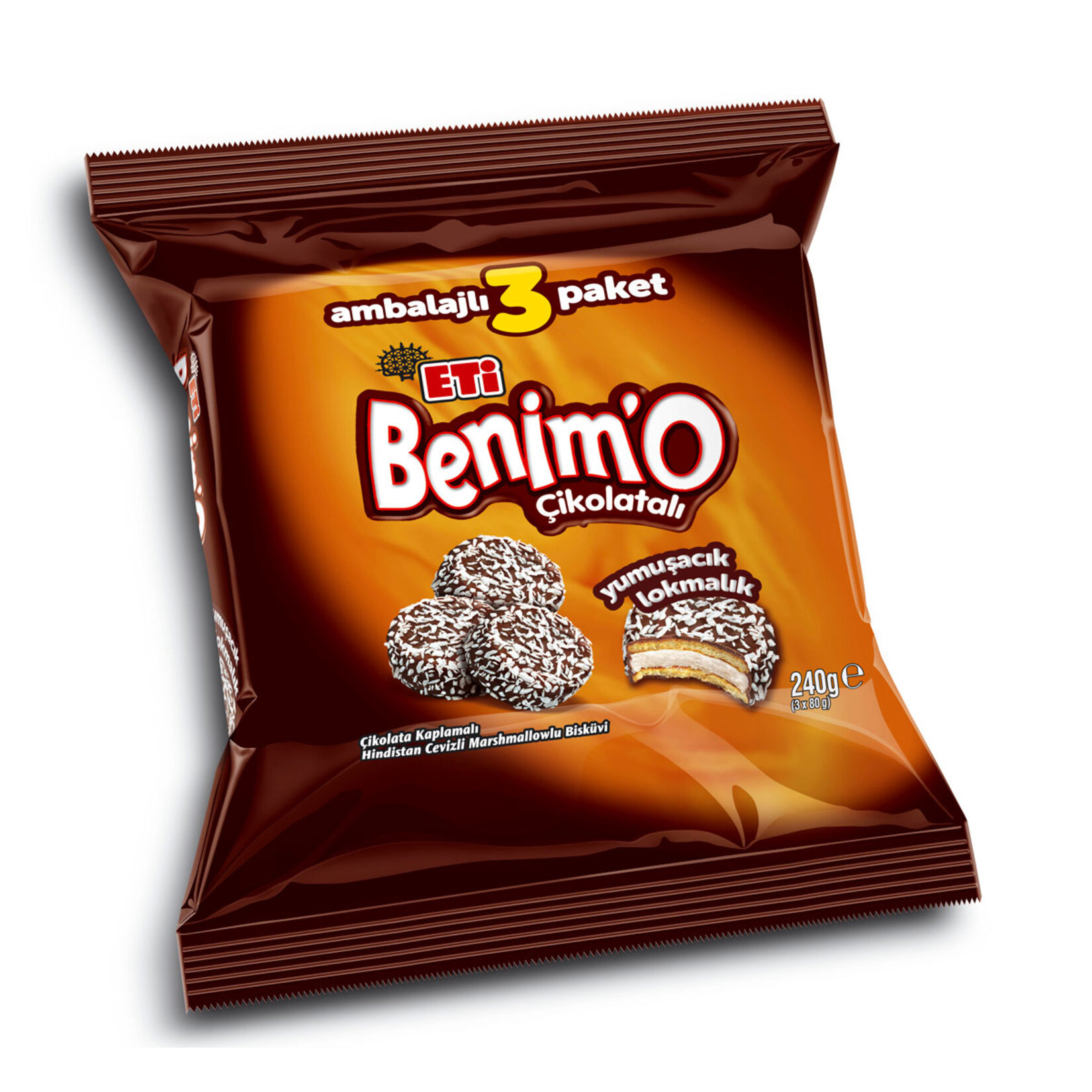 Eti Benimo Çikolata Kaplamalı Hindistan Cevizli Bisküvi 3'lü 240 G