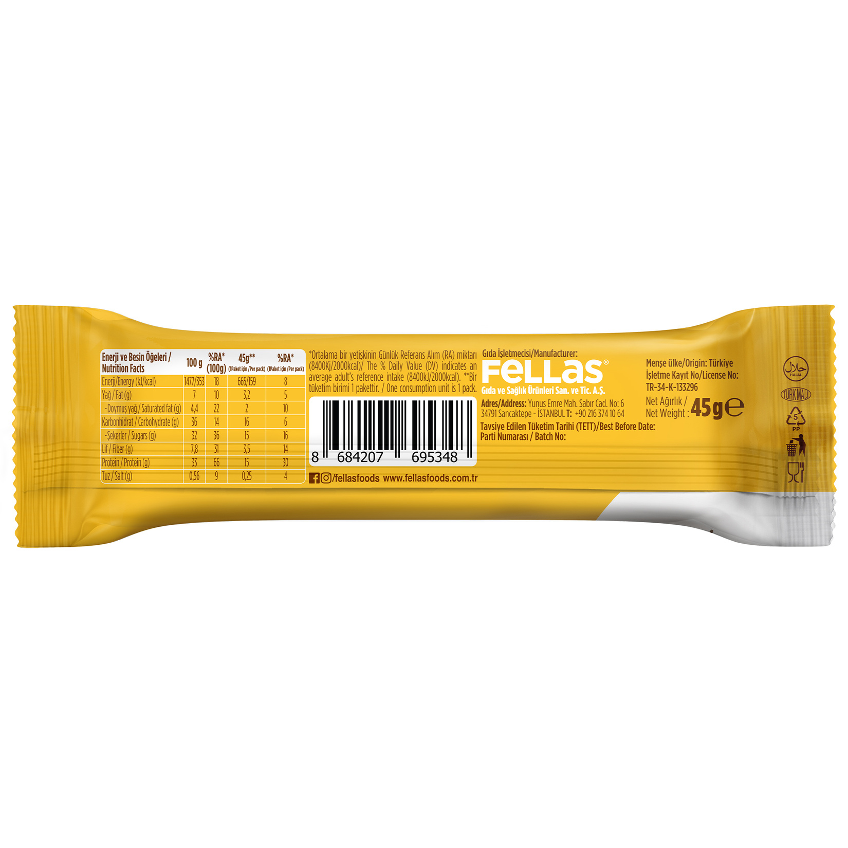 Fellas Yüksek Protein Bar - Muz 45 G - Görsel 2