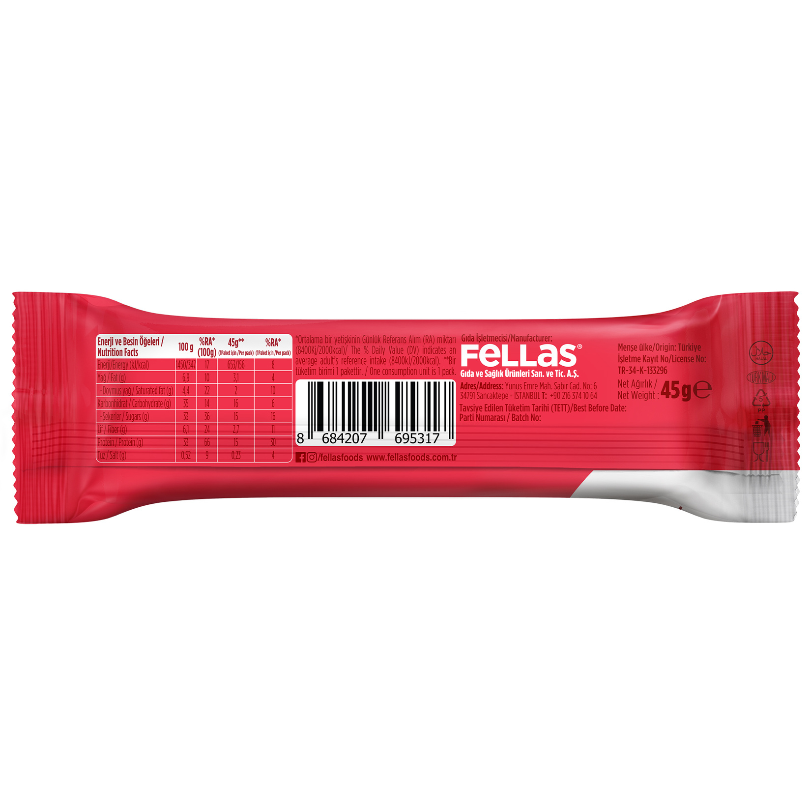 Fellas Yüksek Protein Bar - Çilek 45 G - Görsel 2