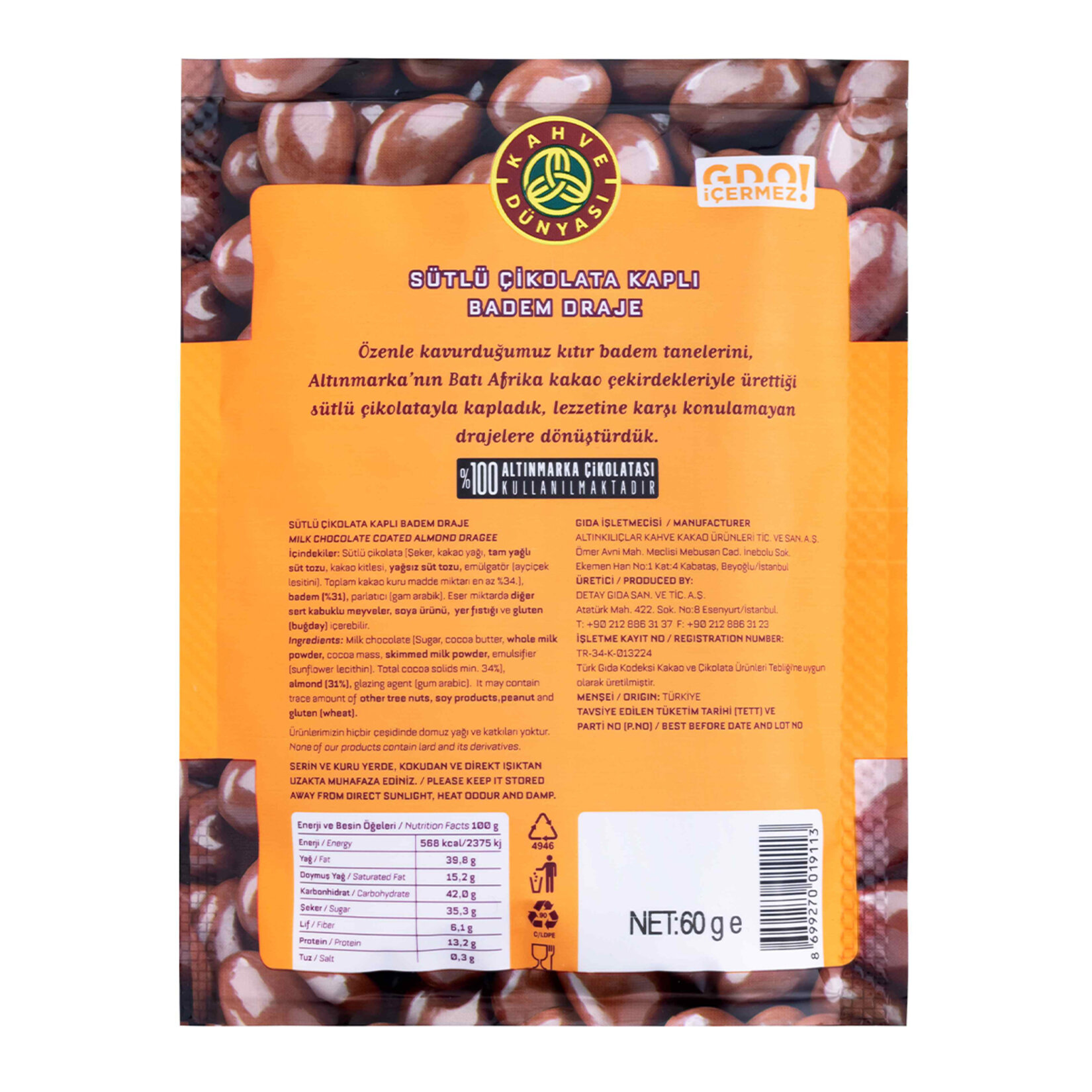 Kahve Dünyası Sütlü Çikolatalı Badem Draje 60 G - Görsel 2