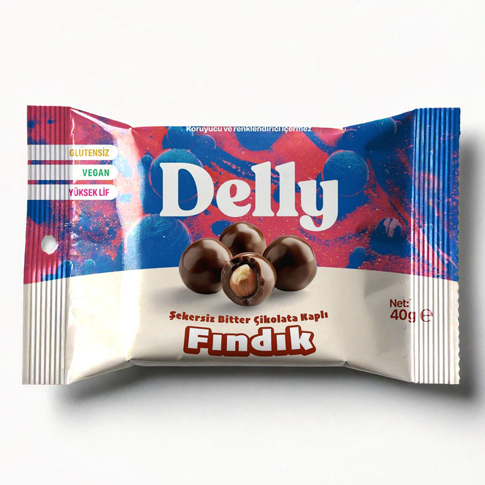 Delly Şekersiz Çikolata Kaplı Fındık 40 G - Görsel 1