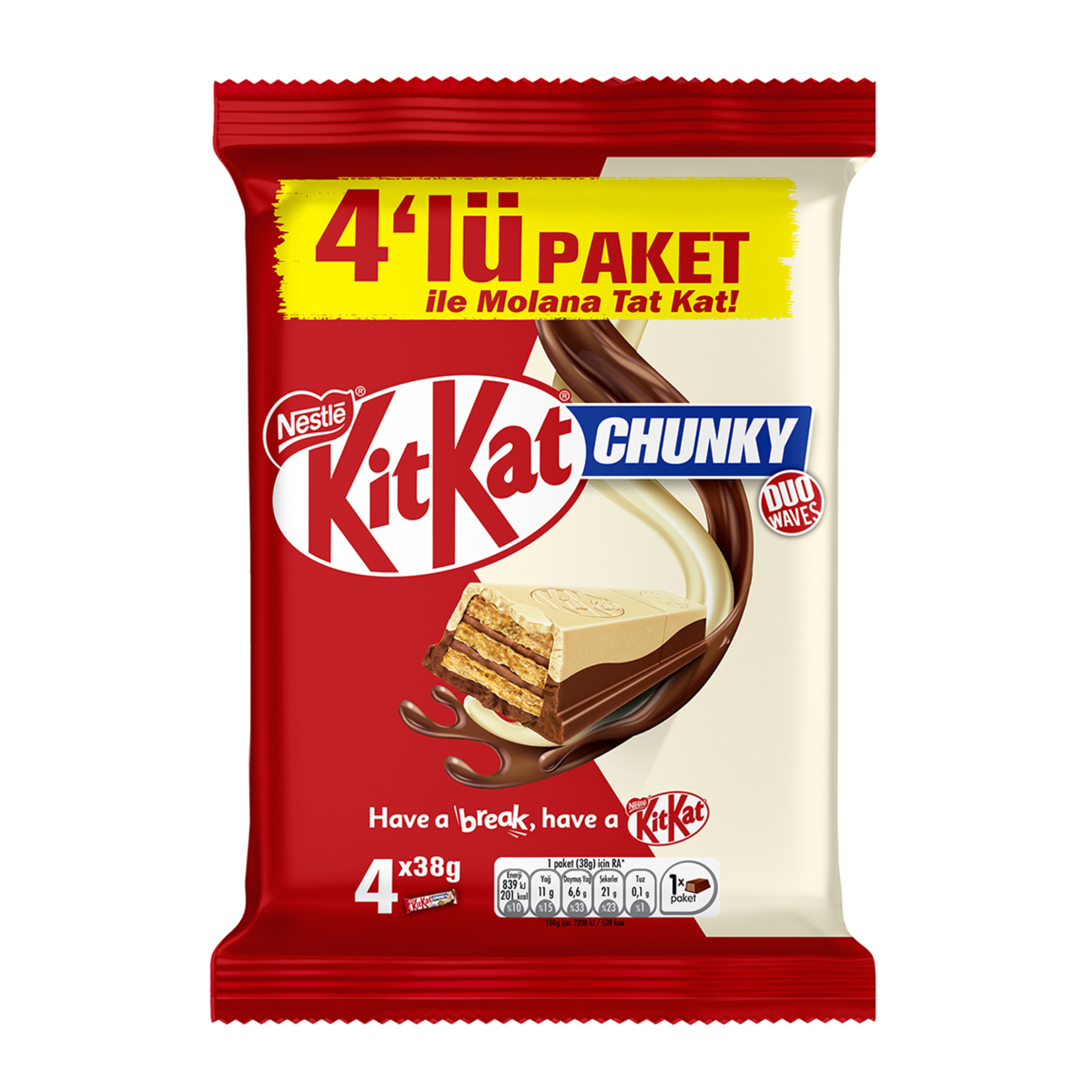 Nestle Kitkat Chunky Sütlü & Beyaz Çikolata Kaplı Gofret 4 x 38 G - Görsel 1