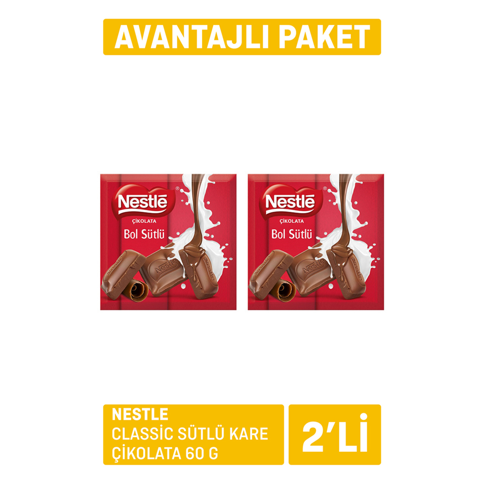 Nestle Classic Sütlü Kare Çikolata 2 x 60 G