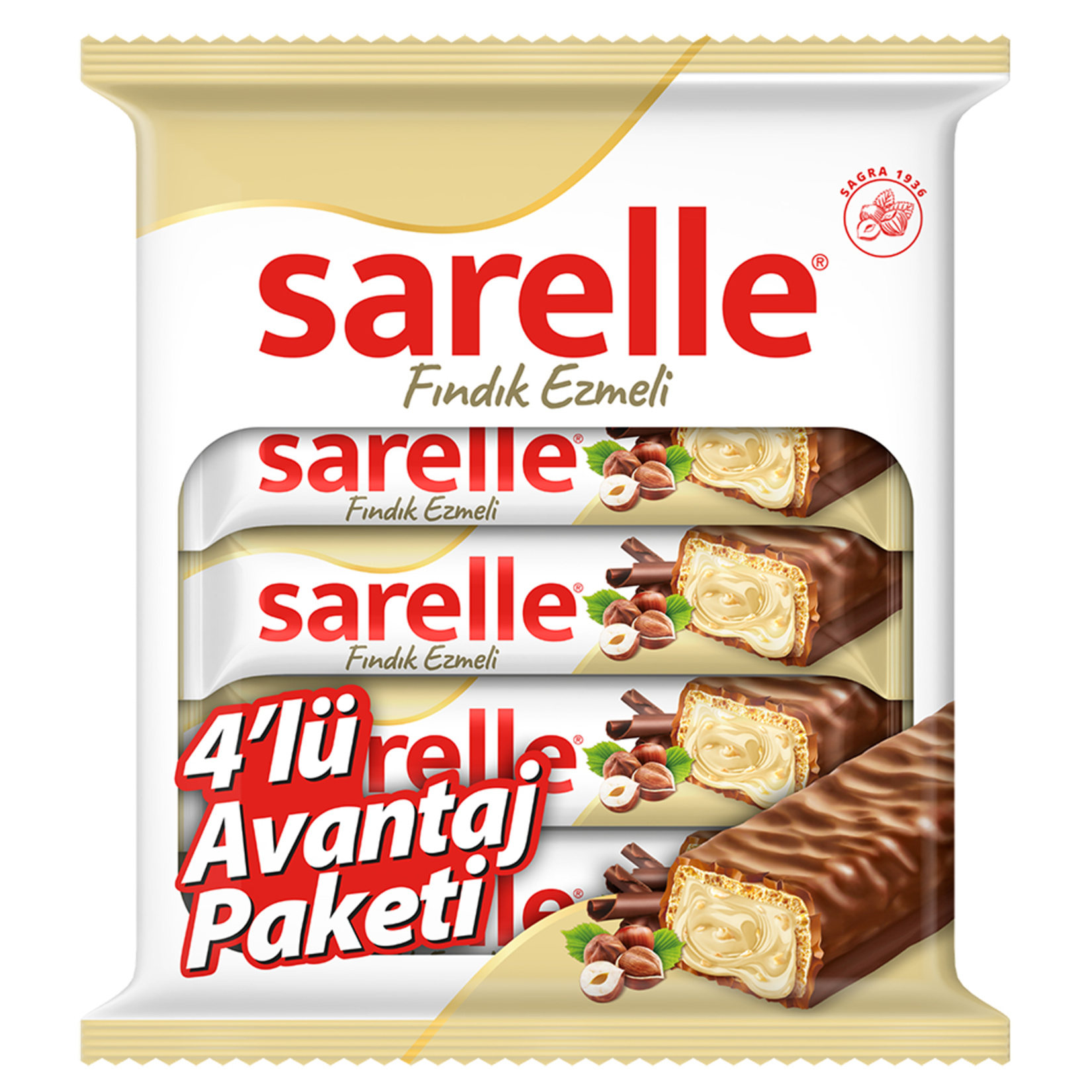 Sarelle Duo Sütlü Çikolata Fındık Dolgulu Gofret 4X33 Gr