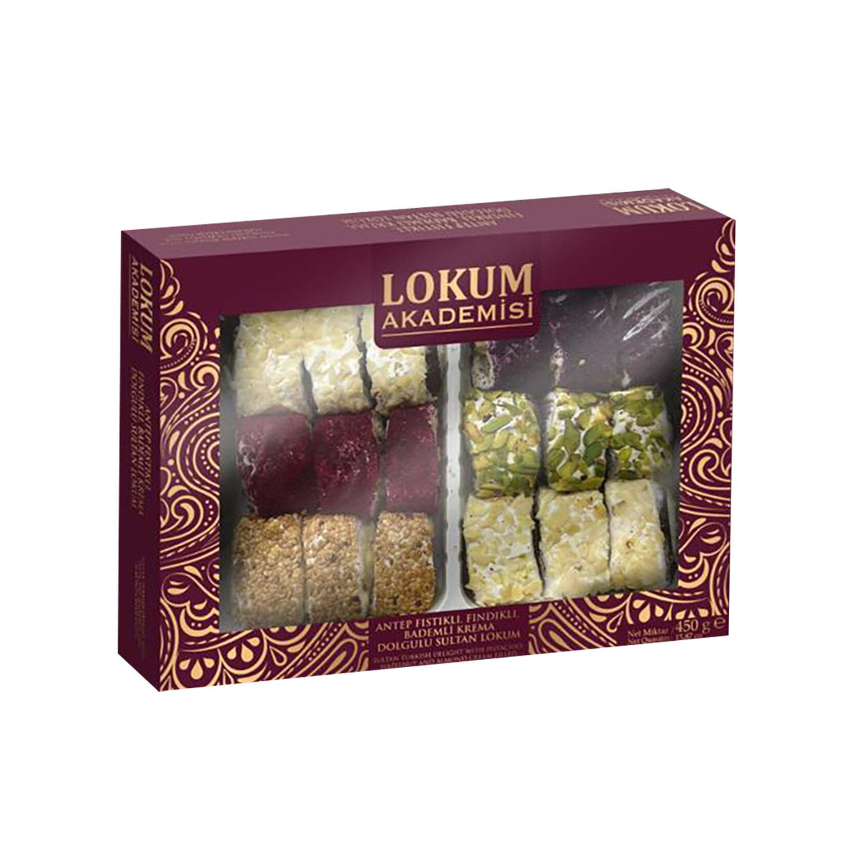 Lokum Akademisi Antep Fıstıklı Fındık Krema Dolgulu Lokum 450 G