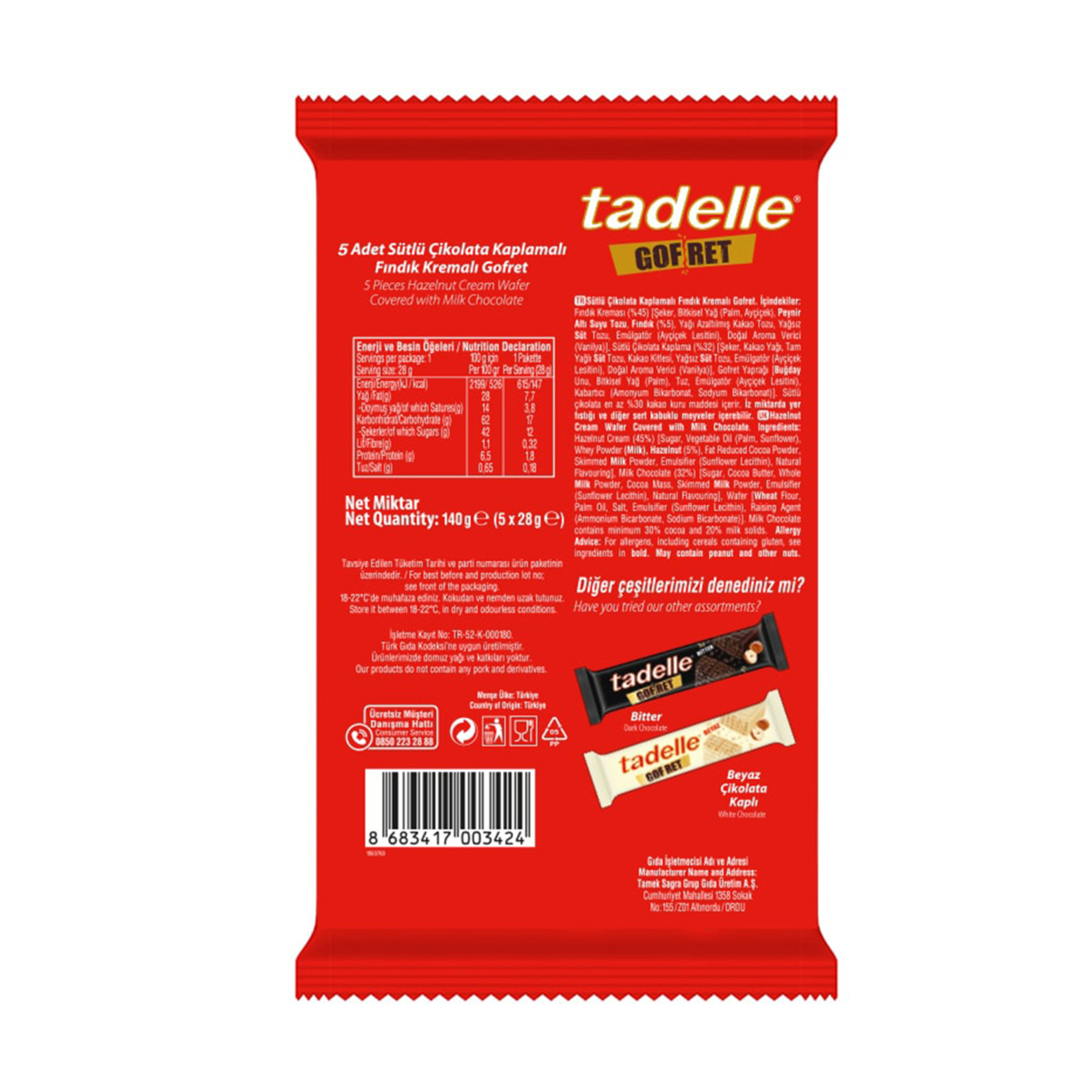 Tadelle Çikolatalı Gofret Poşet 5 x 28 G - Görsel 2