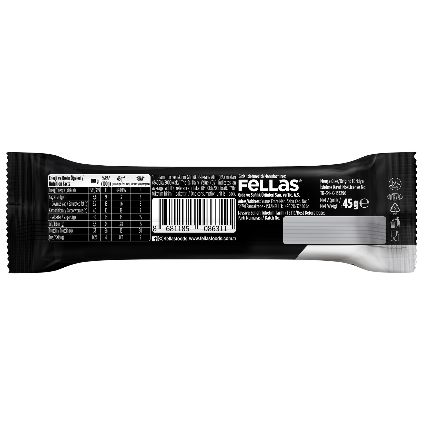 Fellas Badem ve Kakaolu Protein Barı 45 G - Görsel 2