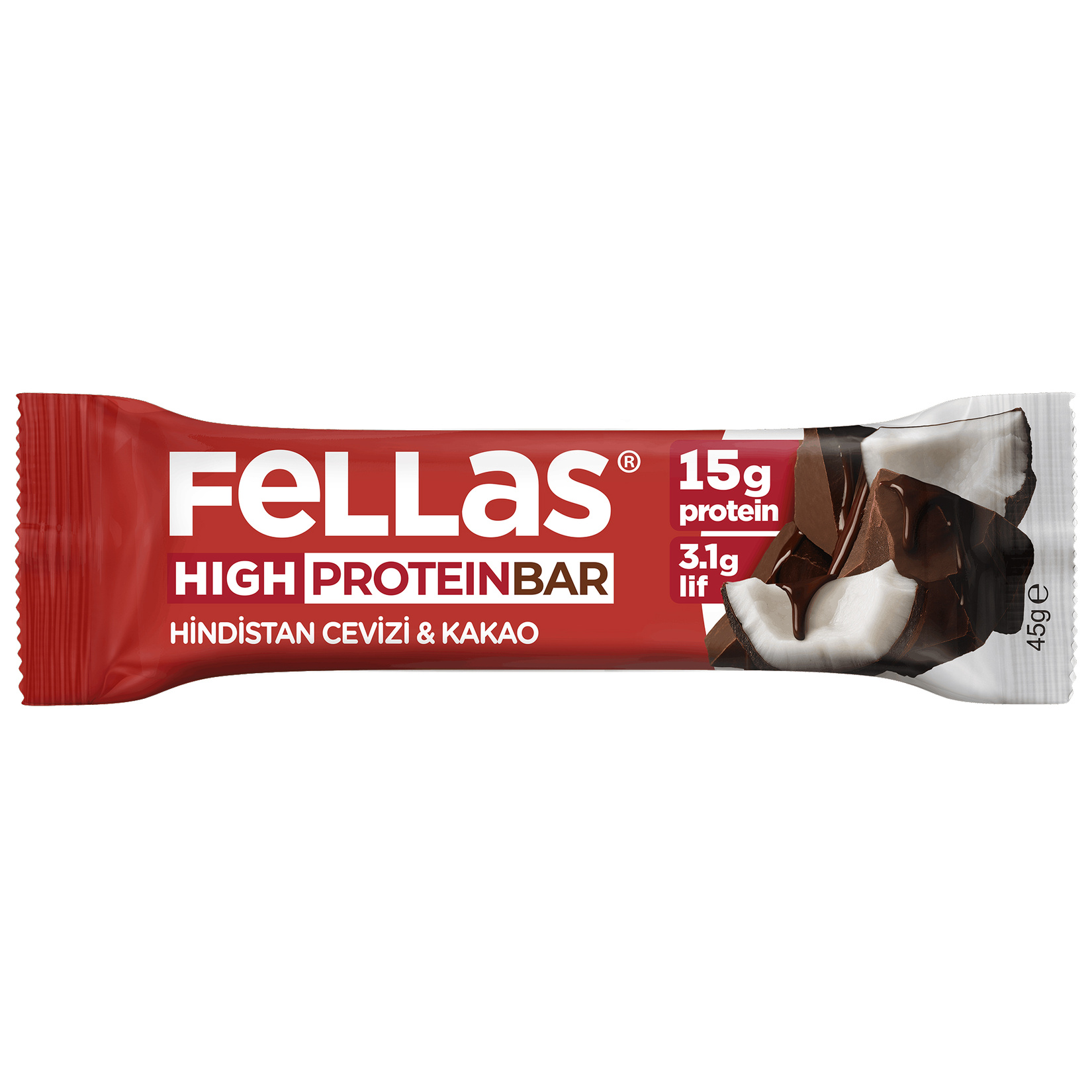 Fellas Kakao & Hindistan Cevizli Yüksek Protein Bar 45 G - Görsel 1