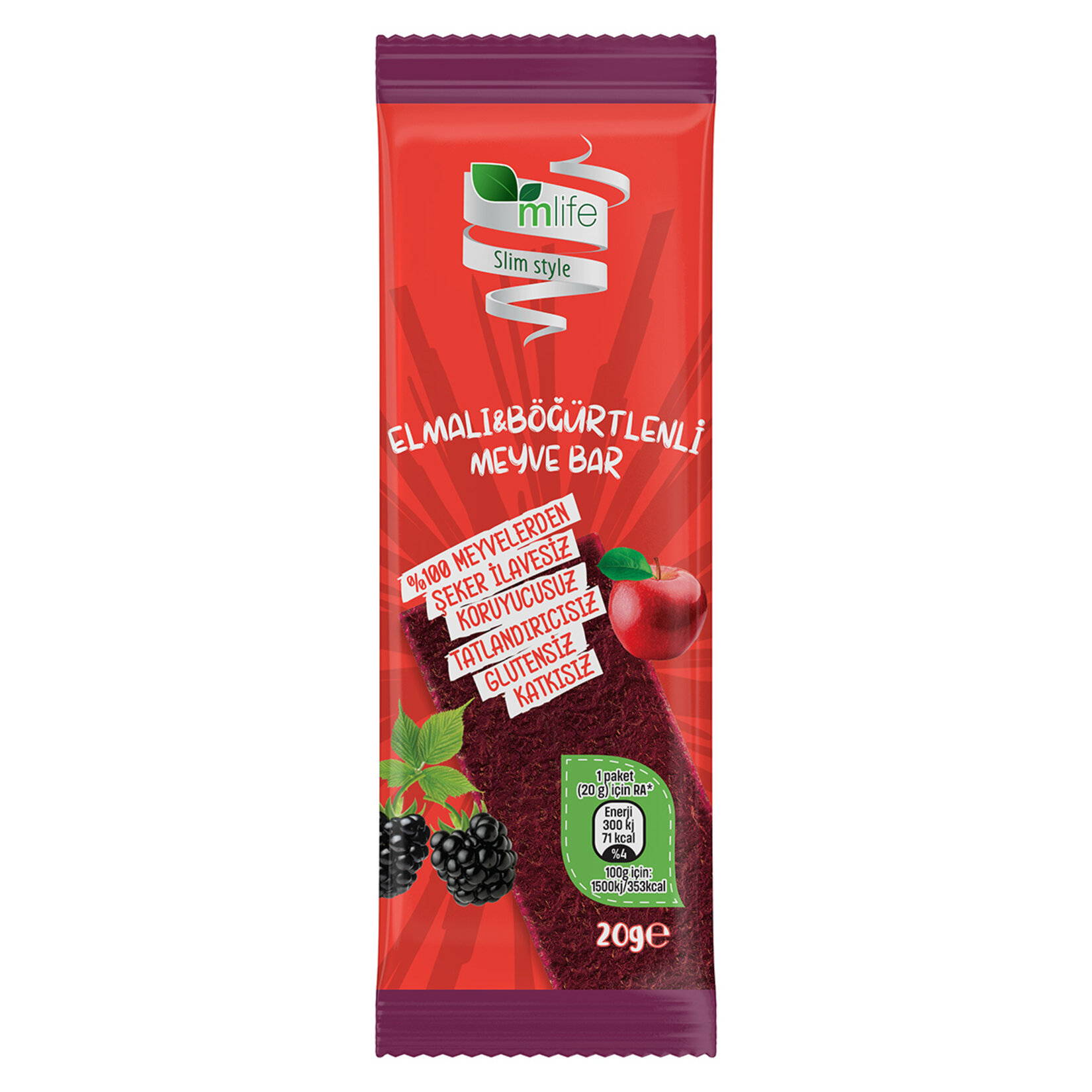 M Life Slim Style Elmalı & Böğürtlenli Meyve Bar 20 G - Görsel 1