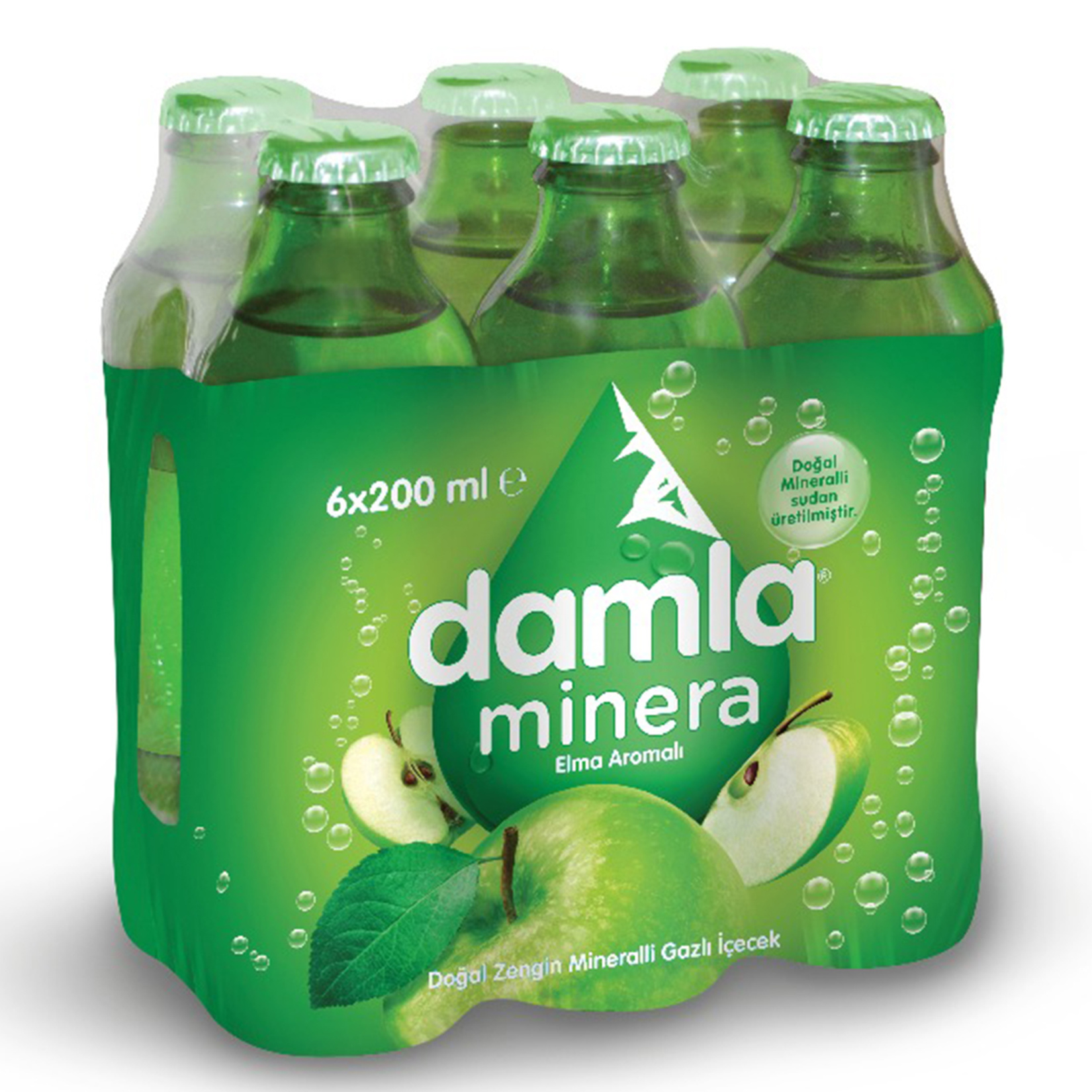 Damla Minera Elmalı Maden Suyu Cam Şişe 6x200 ML - Görsel 1