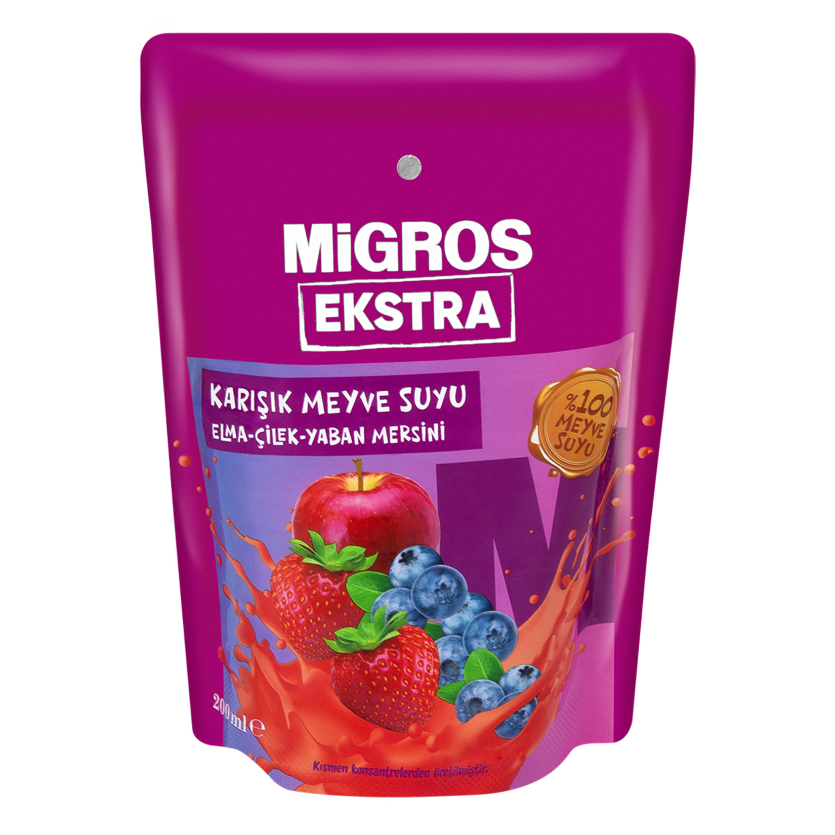 Migros Ekstra %100 Elma Çilek Yaban Mersini Meyve Suyu 200 Ml - Görsel 1