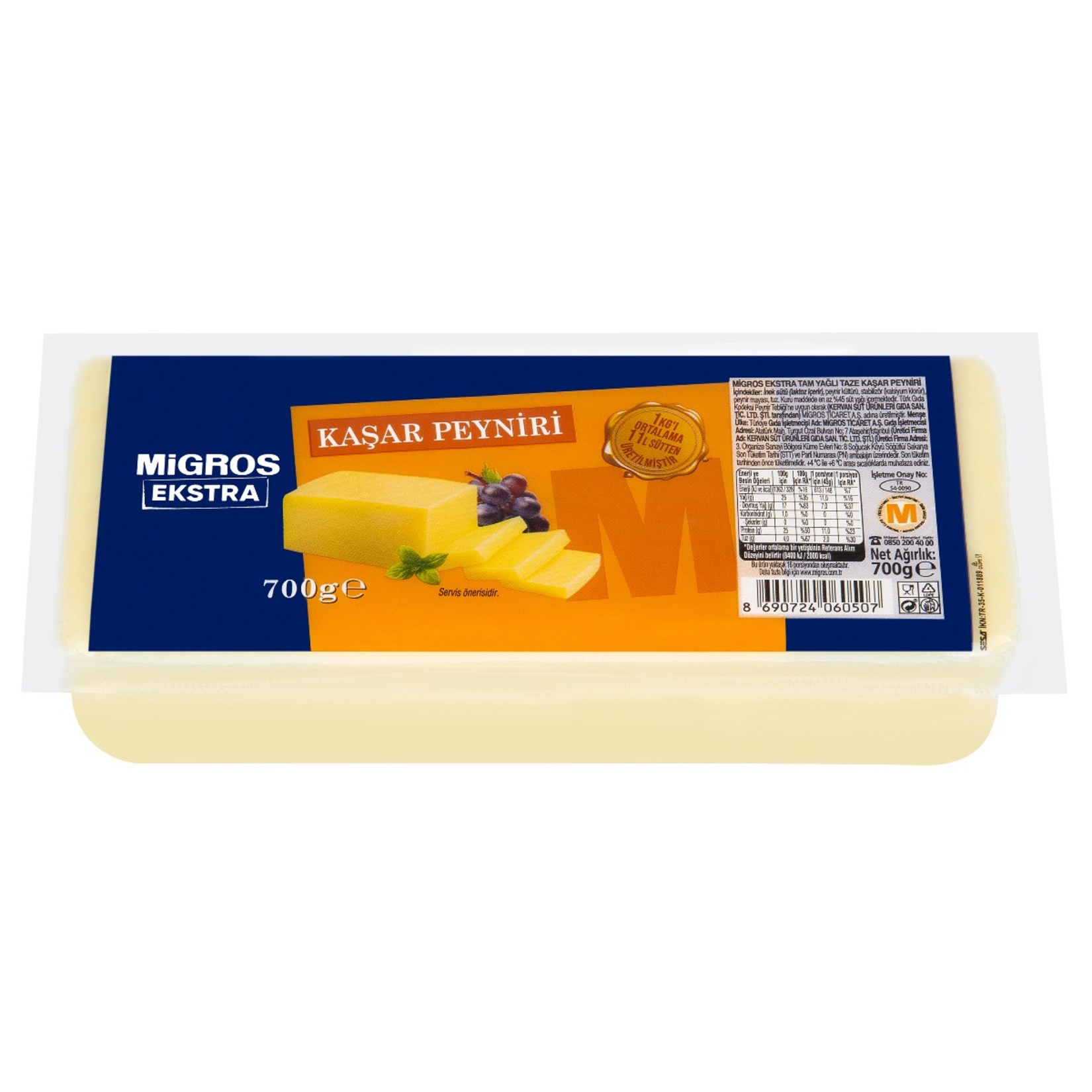 Migros Ekstra Tam Yağlı Taze Kaşar Peynir 700 G